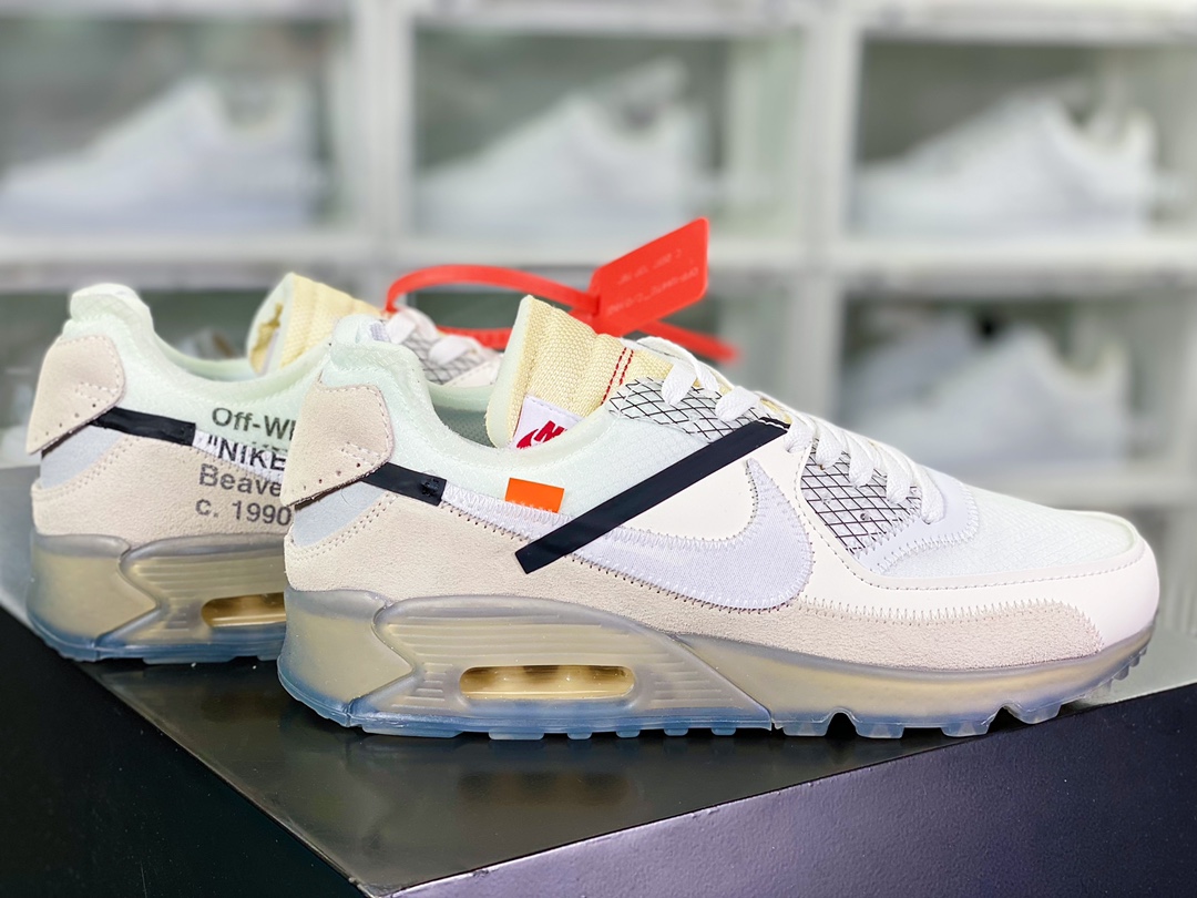 350 Off-White x 【Nike】 Air Max 90 ” Ice 10X THE TEN”初代“OW白灰冰蓝橘”AA7293-100