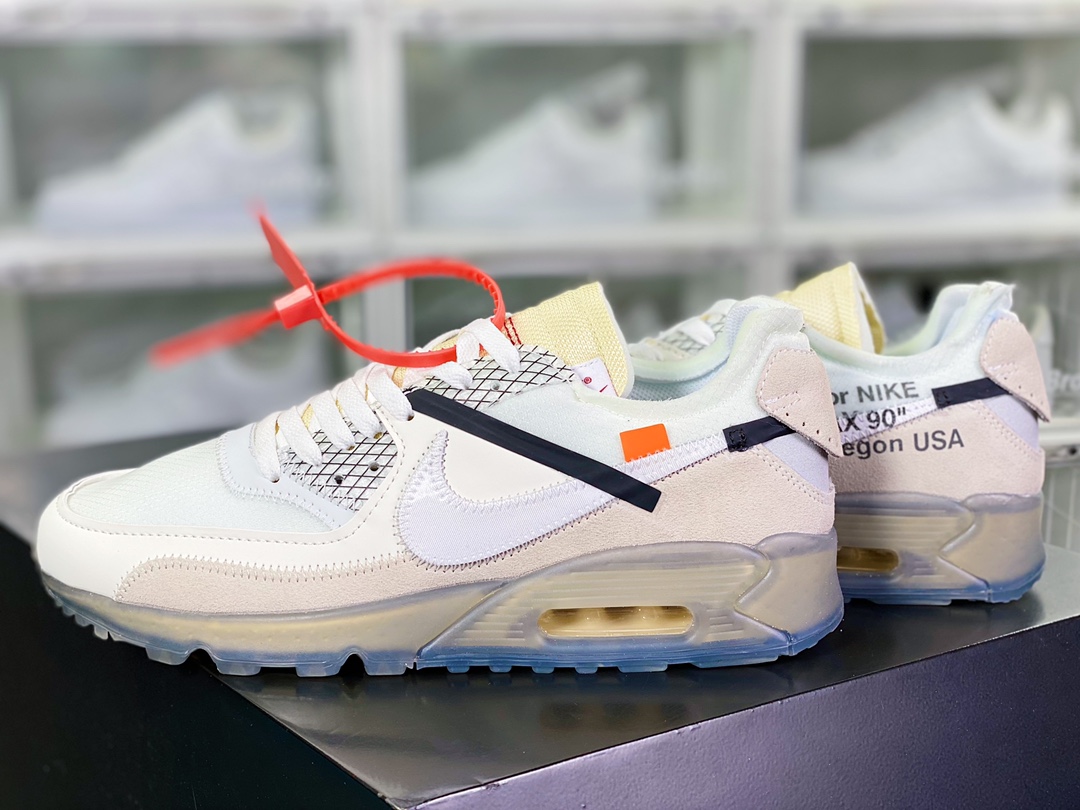 350 Off-White x 【Nike】 Air Max 90 ” Ice 10X THE TEN”初代“OW白灰冰蓝橘”AA7293-100