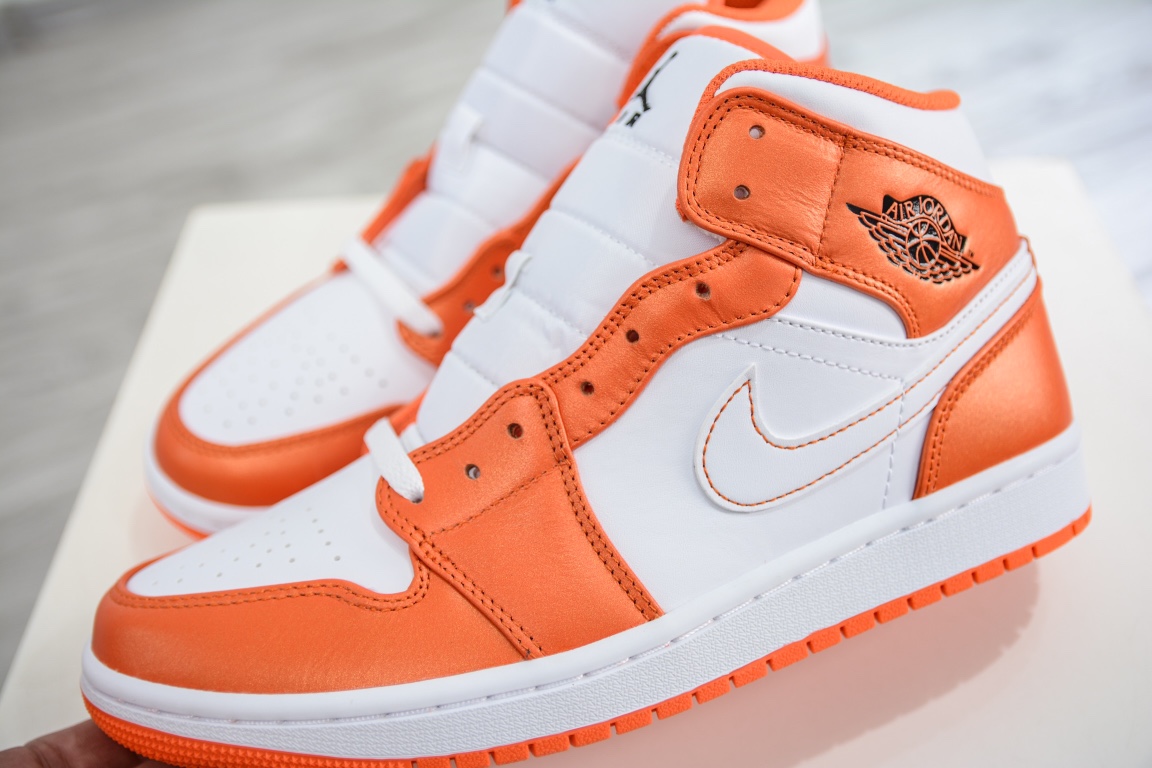 Air Jordan 1 Mid white orange buckle pure original series DM3531-800