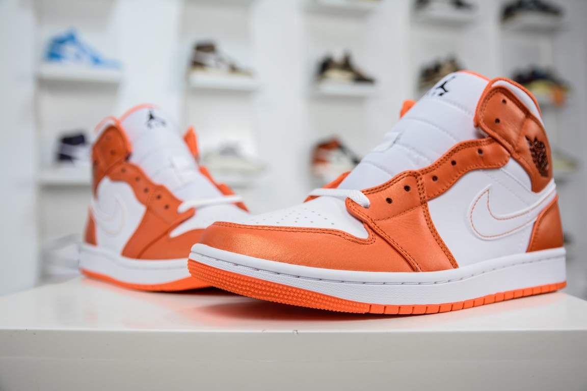 Air Jordan 1 Mid white orange buckle pure original series DM3531-800