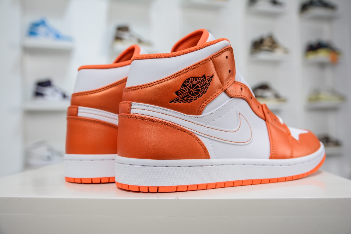 Air Jordan 1 Mid white orange buckle pure original series DM3531-800