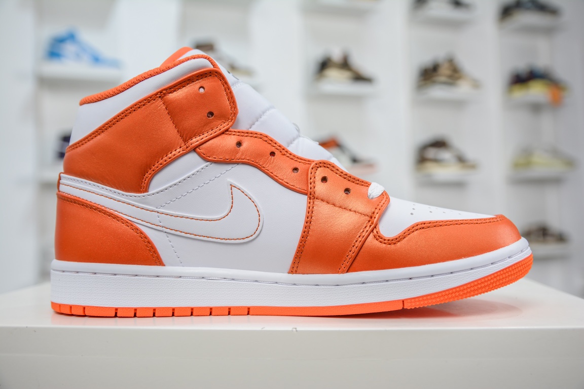 Air Jordan 1 Mid white orange buckle pure original series DM3531-800