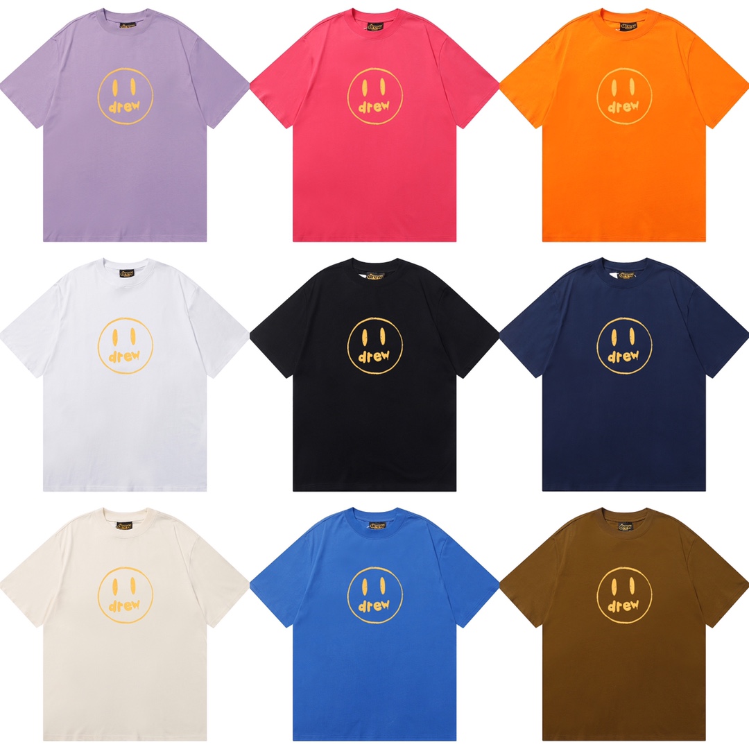 D010 9 colores Camiseta de manga corta de estilo high street con estampado de cara sonriente de drew, misma q…