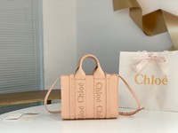 Chloe Handbags Tote Bags Pink Embroidery Calfskin Cowhide Woody Mini