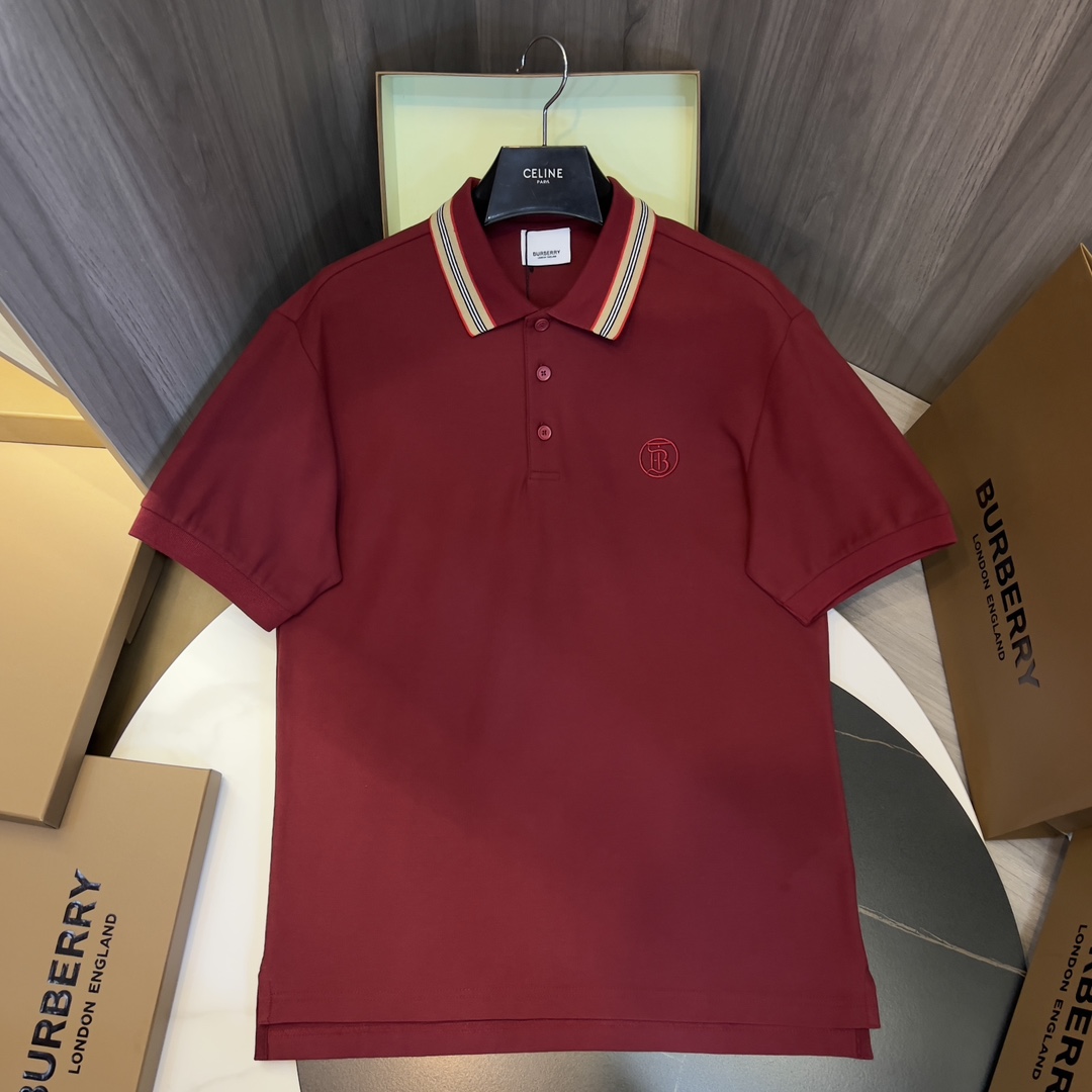 Burberry Clothing Polo Embroidery Men Cotton Mesh Cloth Casual
