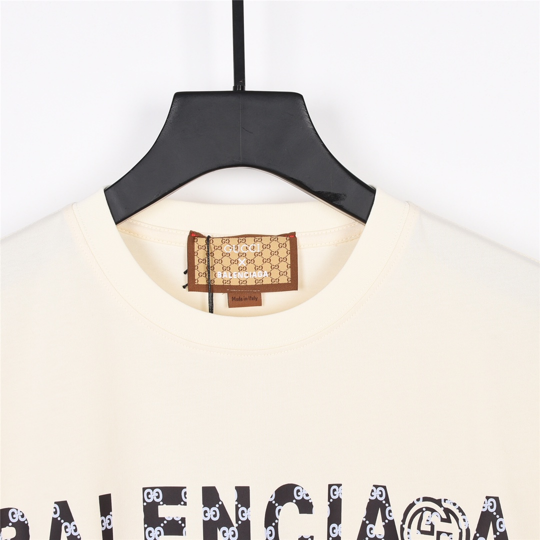 上新160 GUCCI BALENCIAGA 古驰联名巴黎世家重影字母logo印花短袖