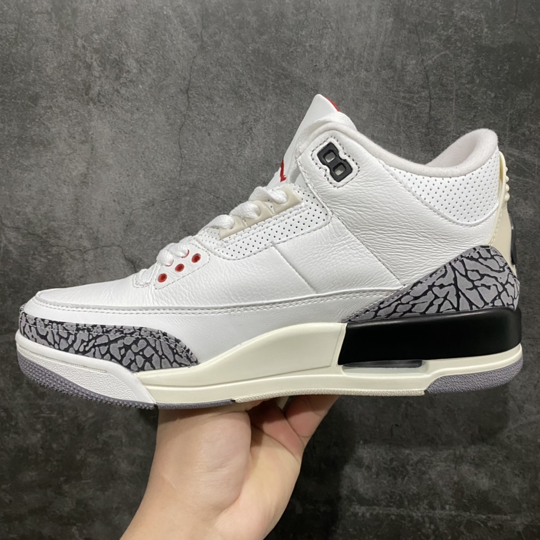 图片[2]-莞产裁片 Air Jordan AJ3 Retro复古白水泥 DN3707-100n全市场目前唯一正确版n区分于市场各大厂牌纯原n主要注意爆裂纹路为细纹路大家得物里多看看正品的爆裂纹就知道只有此版本爆裂纹跟正品最为接近，市场其他版本爆裂纹路都很粗，这也是一个鉴定点，一眼便知真假！nn原楦原纸板开发 确保原汁原味原厂皮料质感色泽绝无偏差完美中底拉帮 原厂中底钢印 原档案大底 如假白送 大底纹路气垫通透度PU的回弹性均百分百还原原厂电绣鞋舌飞人刺绣针数立体讲究精细欢迎对比正品原鞋SIZE：40 40.5 41 42 42.5 43 44 44.5 45 46 47.5-莆田鞋批发中心