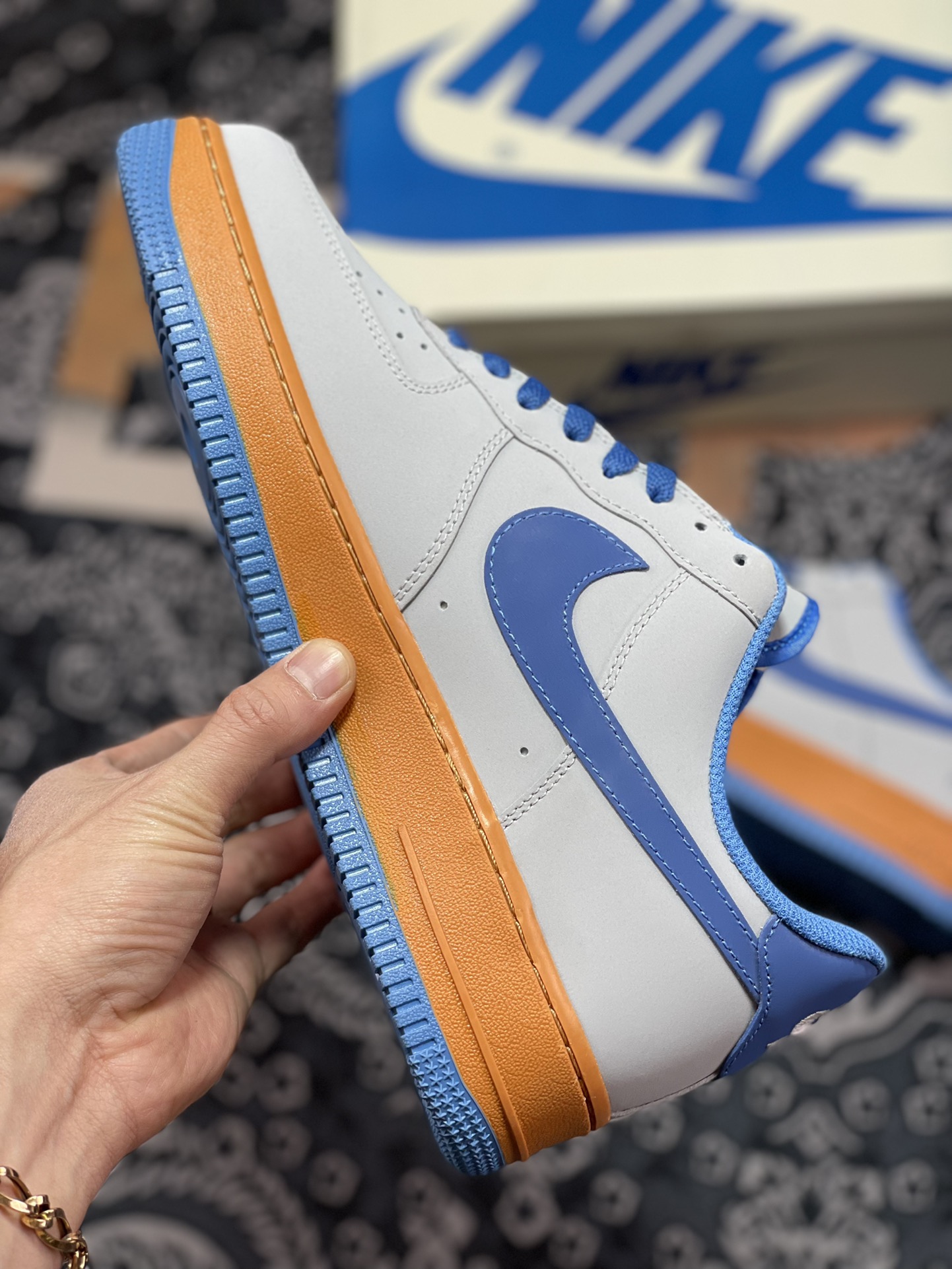 220  BALENCIAGA x Nike Air Force 1’07 Low”Grey/Blue”空军一号“巴黎世家深灰宝蓝小钩”315122-012