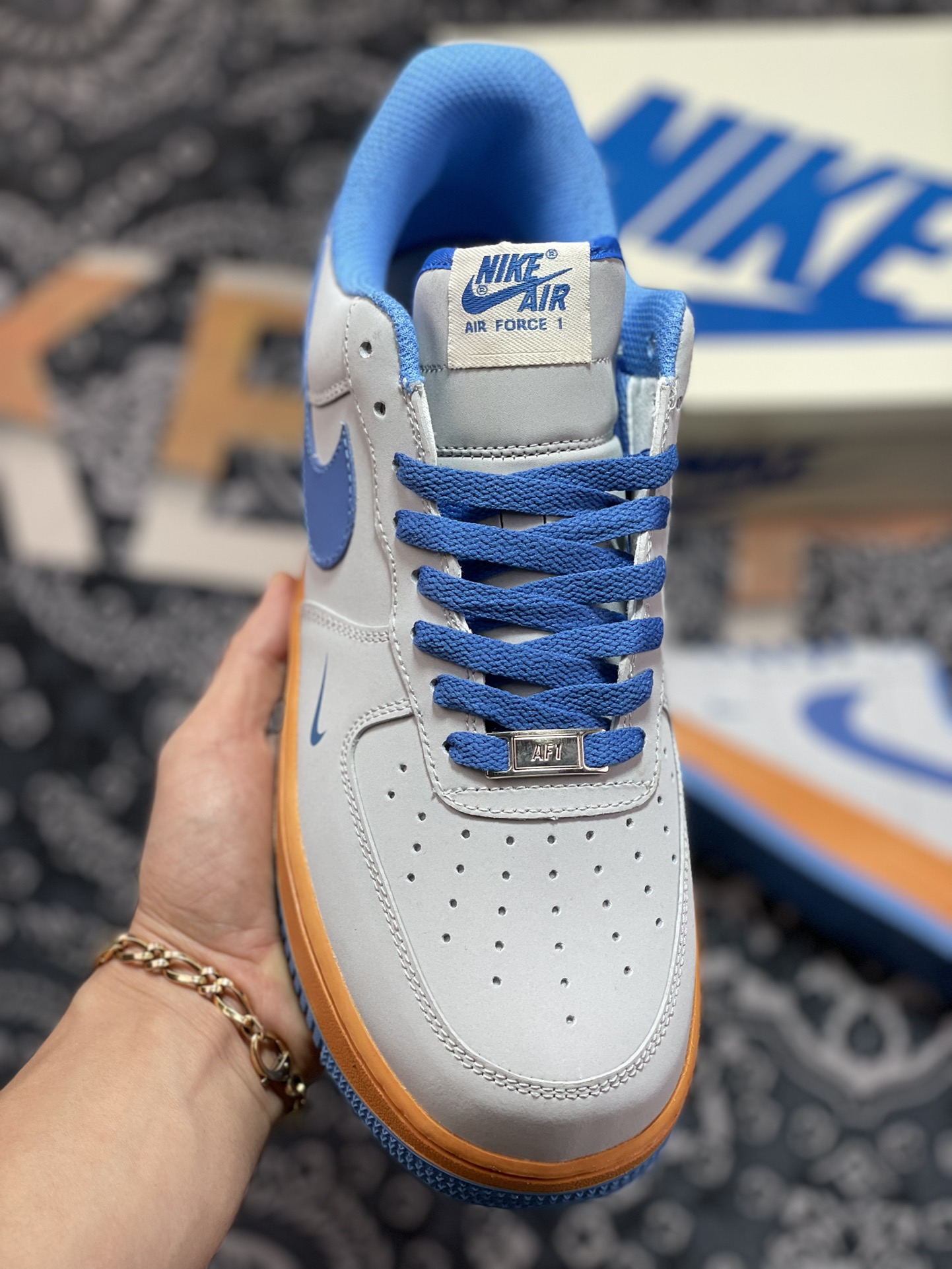 220  BALENCIAGA x Nike Air Force 1’07 Low”Grey/Blue”空军一号“巴黎世家深灰宝蓝小钩”315122-012