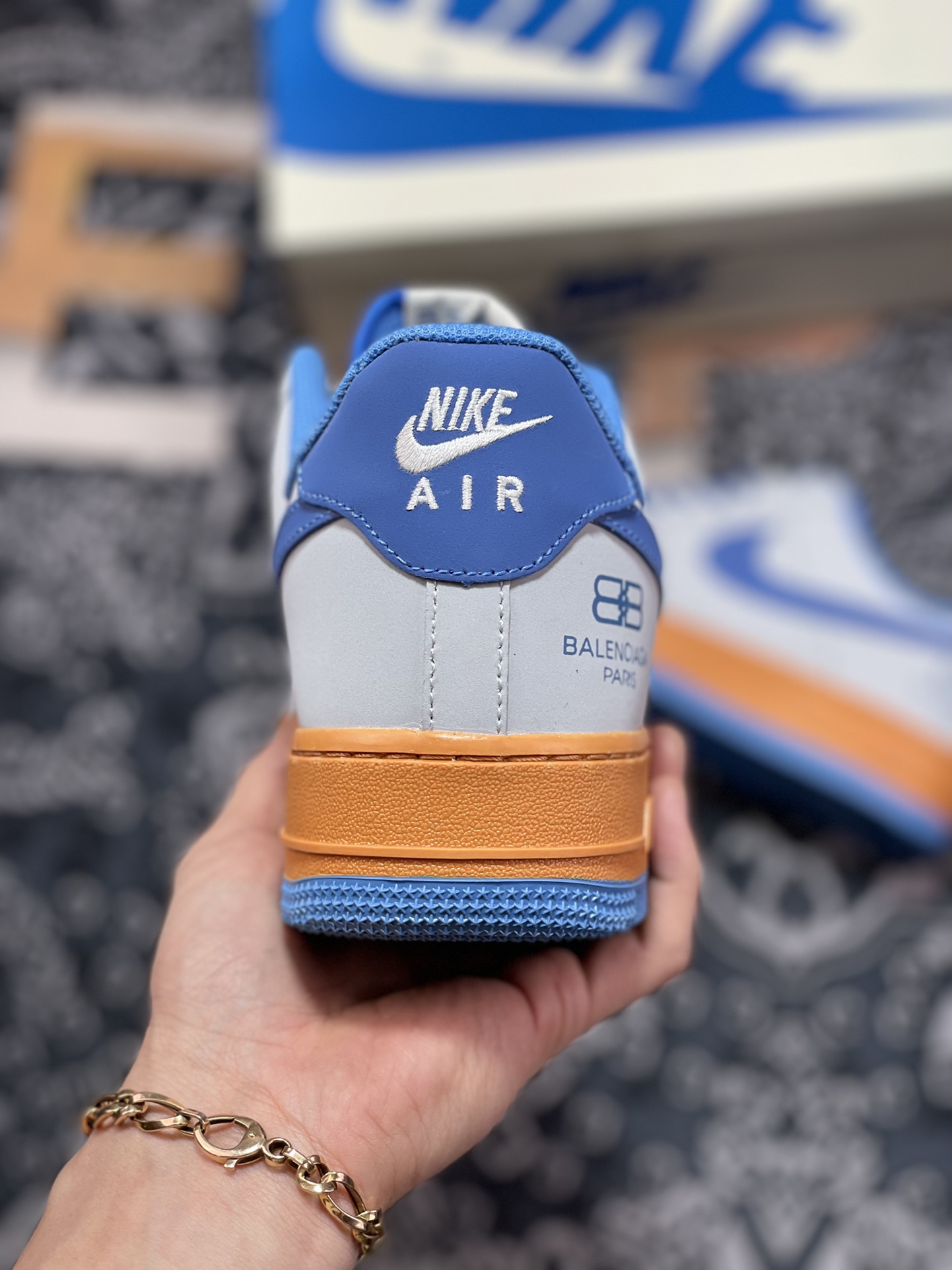220  BALENCIAGA x Nike Air Force 1’07 Low”Grey/Blue”空军一号“巴黎世家深灰宝蓝小钩”315122-012
