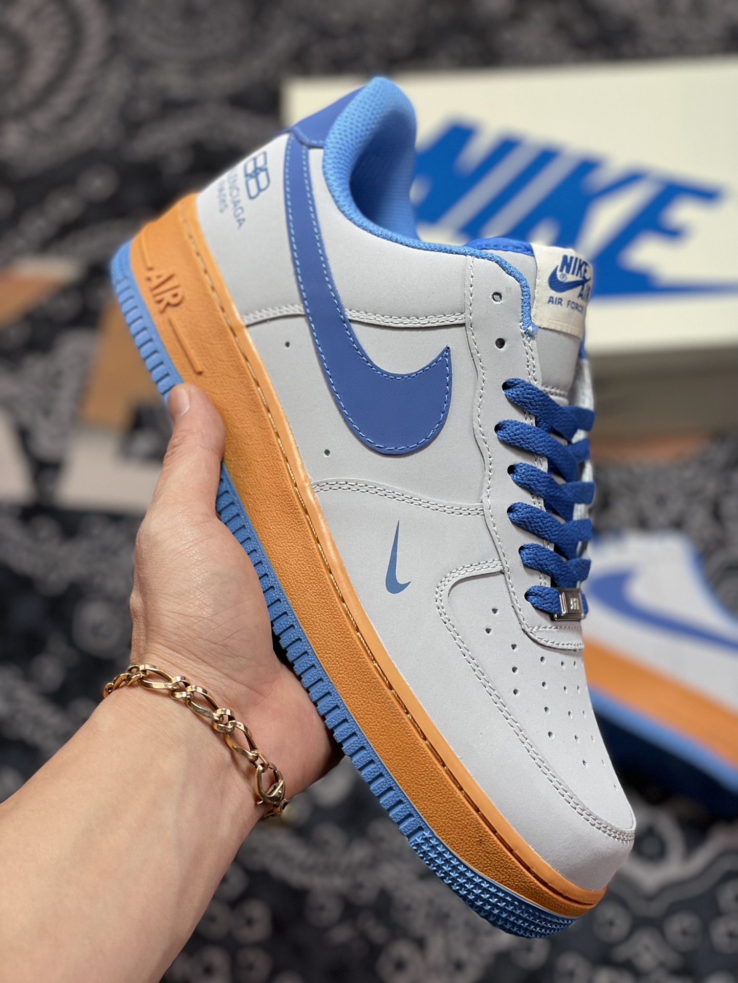 220  BALENCIAGA x Nike Air Force 1’07 Low”Grey/Blue”空军一号“巴黎世家深灰宝蓝小钩”315122-012