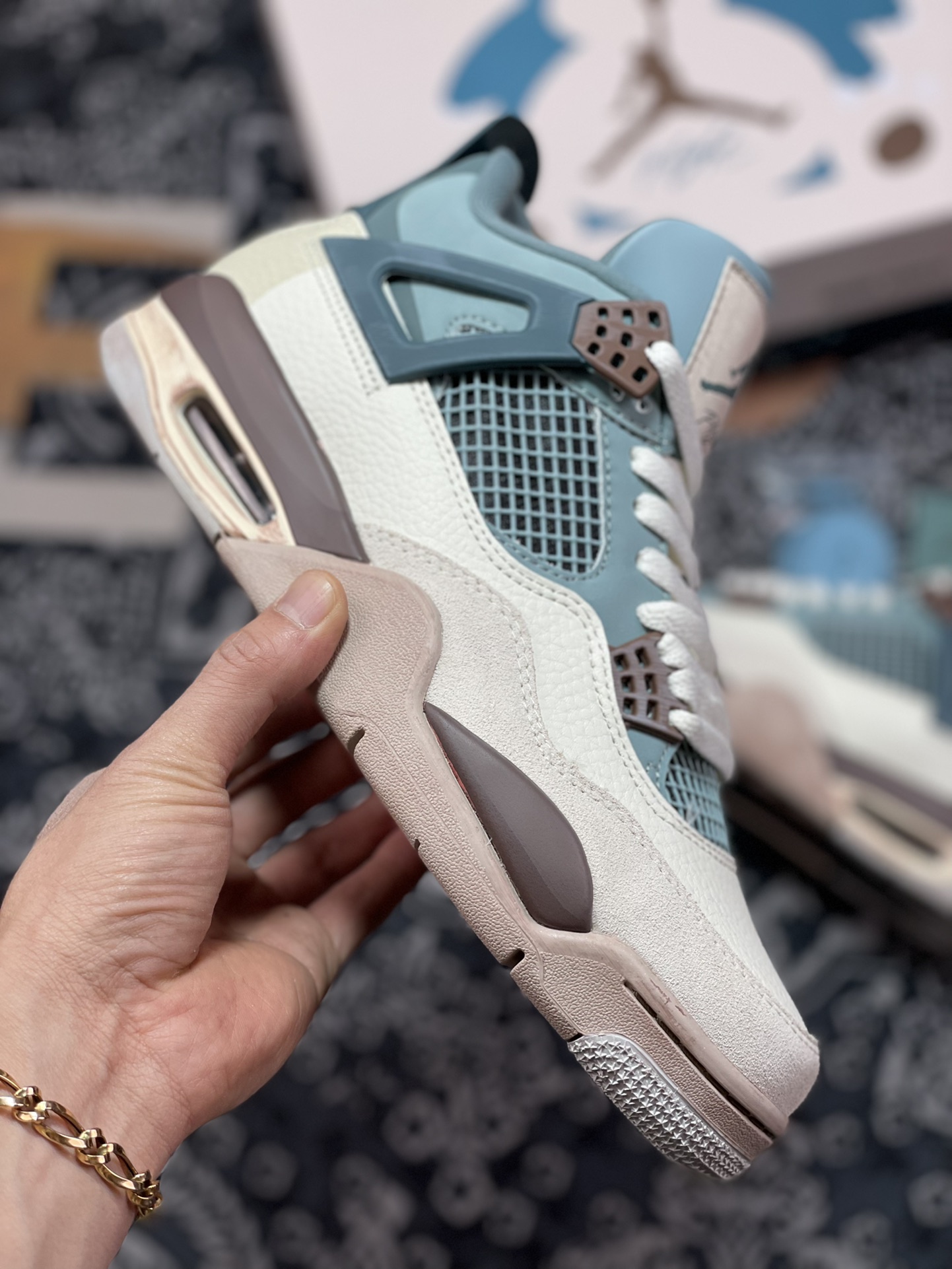 320  Air Jordan 4 Retro Custom”Snorlax”AJ4代中帮篮球鞋“灰蓝卡比兽”MNJDLS-731