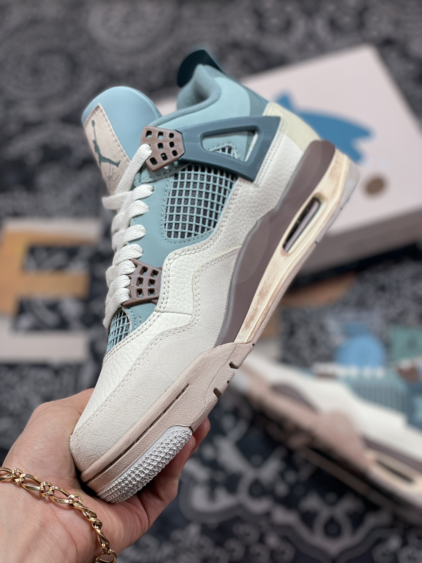 320  Air Jordan 4 Retro Custom”Snorlax”AJ4代中帮篮球鞋“灰蓝卡比兽”MNJDLS-731