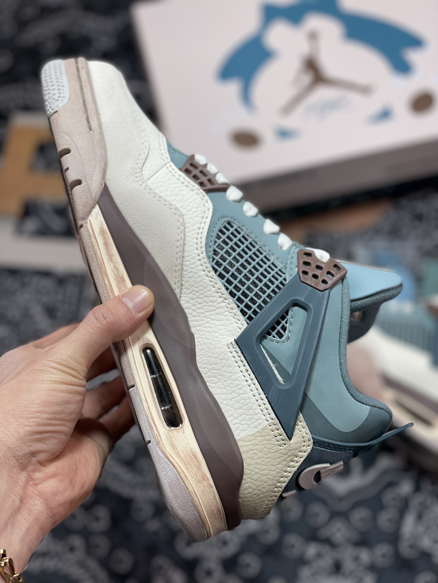 320  Air Jordan 4 Retro Custom”Snorlax”AJ4代中帮篮球鞋“灰蓝卡比兽”MNJDLS-731