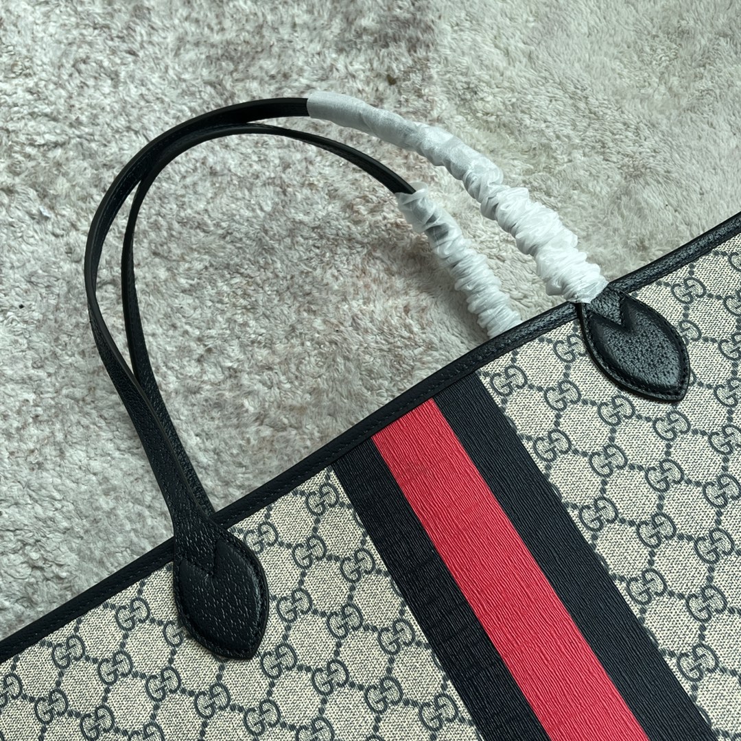 Gucci GG Supreme beige black with red-green web stripe large tote everyday