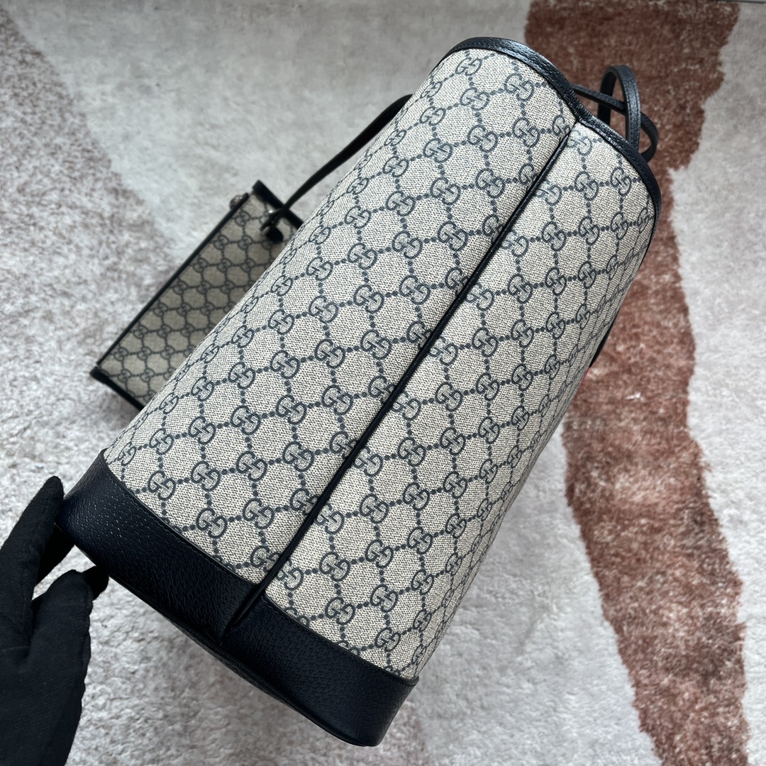 Gucci GG Supreme beige black with red-green web stripe large tote everyday