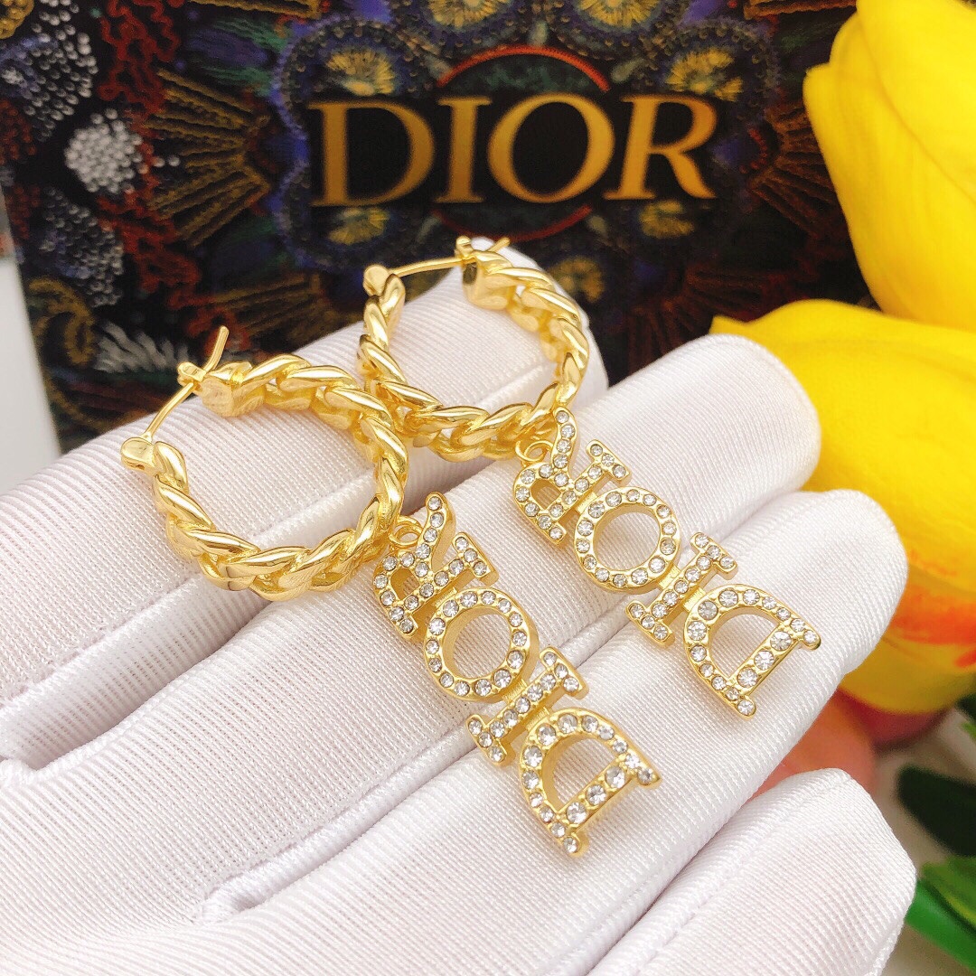 Dior Gioielleria Orecchino Giallo Incisione Argento 925 Ottone Fashion