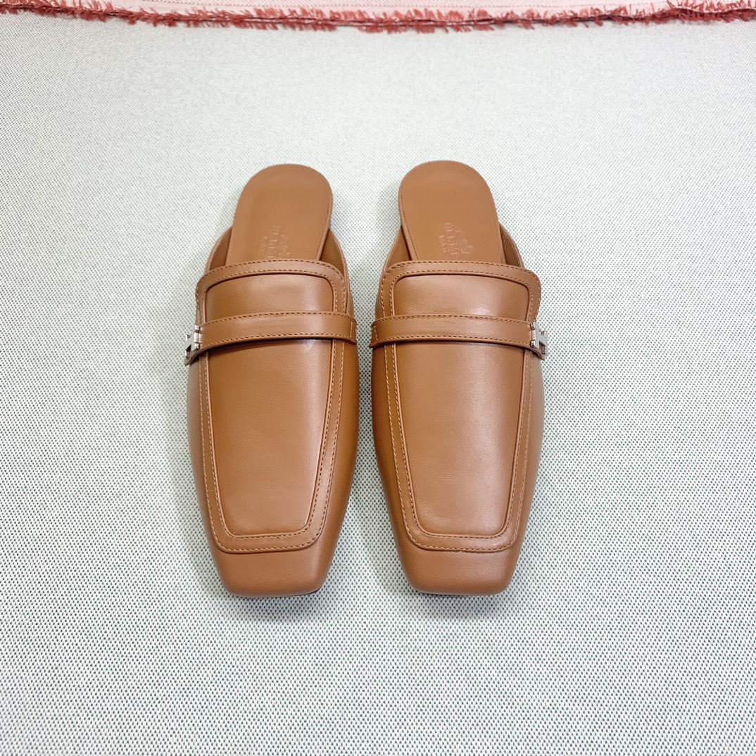 Hermes Shoes Half Slippers Gold Silver Canvas Cowhide Sheepskin Spring/Summer Collection Vintage Mini