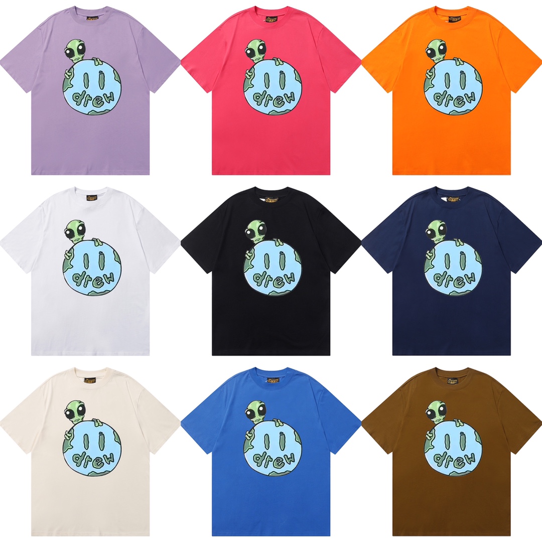 D018 9 colores 2023SS estilo Bieber, sonrisa drew, camiseta de manga corta de algodón puro de estilo urbano holgado con…