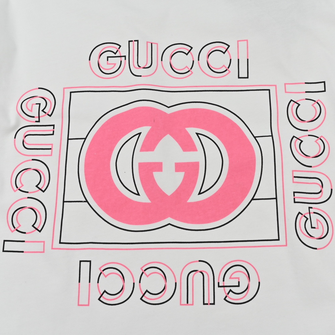 Gucci 古驰 guc 粉色双g互扣印花 短袖