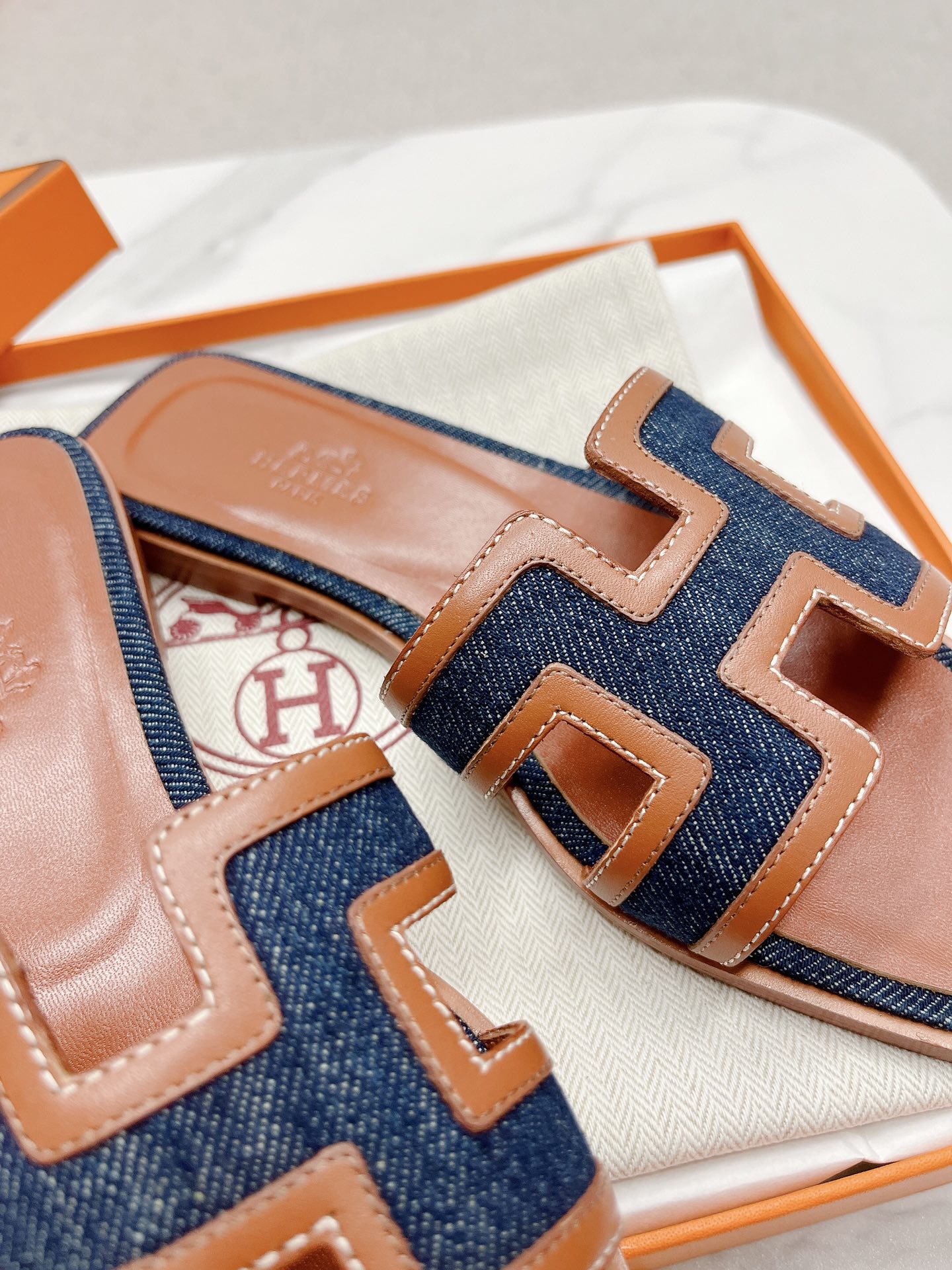 Hermes Women's Sandal - Iconic 'H' Design, Denim and Leather, Spring 2022 Collection 9 i1678726962 2800 7