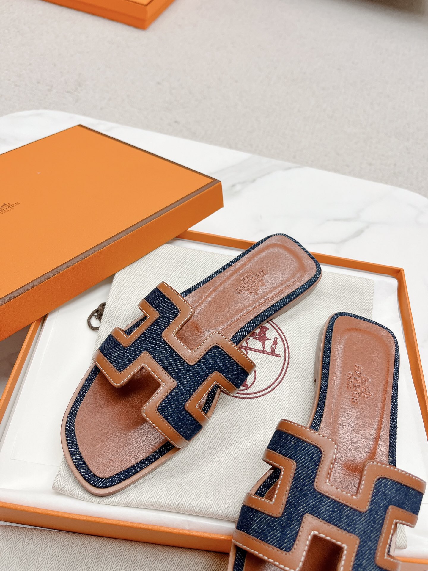 Hermes Women's Sandal - Iconic 'H' Design, Denim and Leather, Spring 2022 Collection 8 i1678726962 3036 6