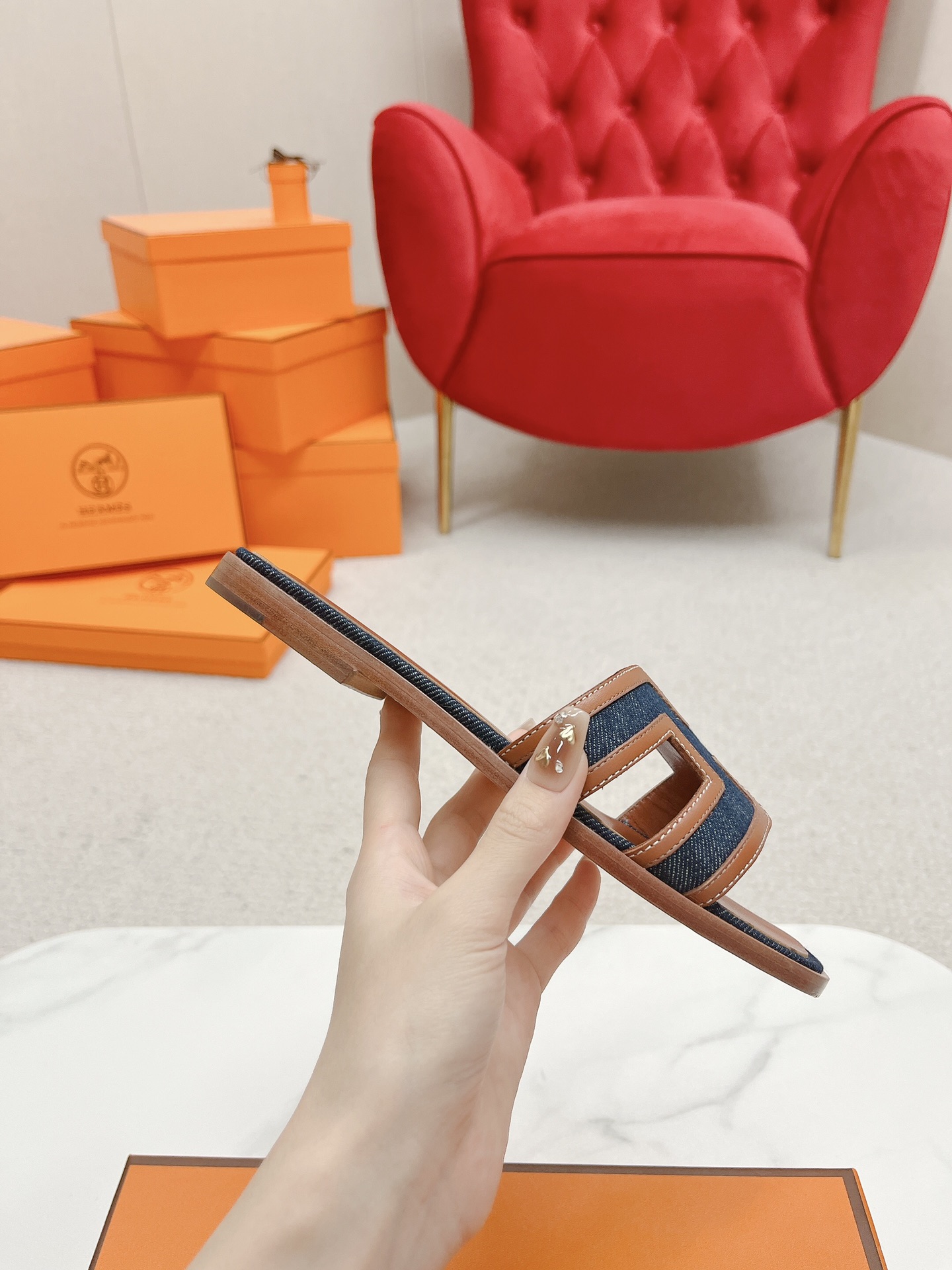 Hermes Women's Sandal - Iconic 'H' Design, Denim and Leather, Spring 2022 Collection 5 i1678726962 4430 3