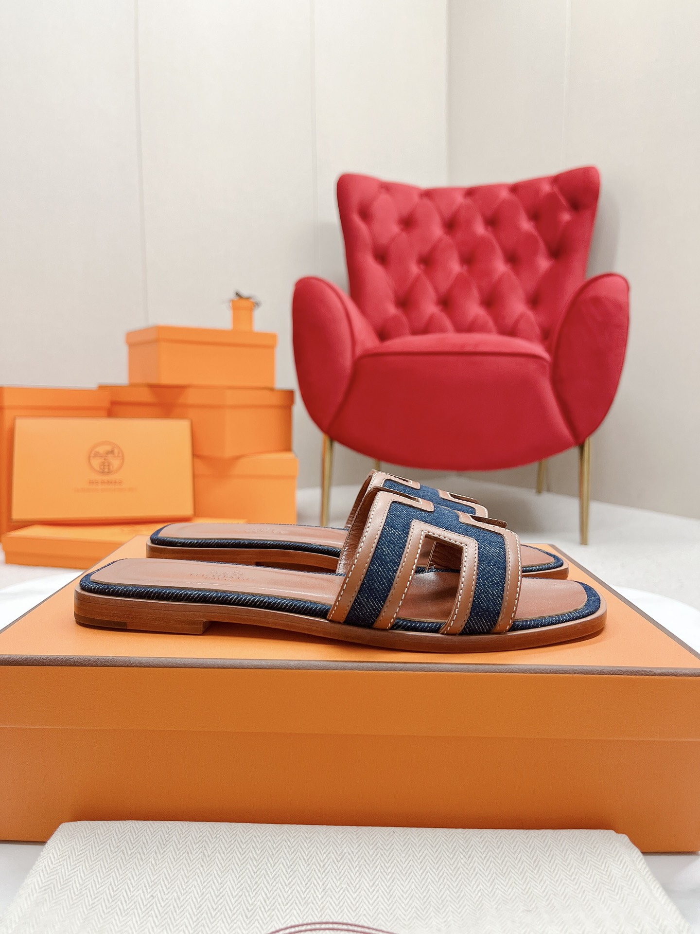 Hermes Women's Sandal - Iconic 'H' Design, Denim and Leather, Spring 2022 Collection 4 i1678726962 4631 1
