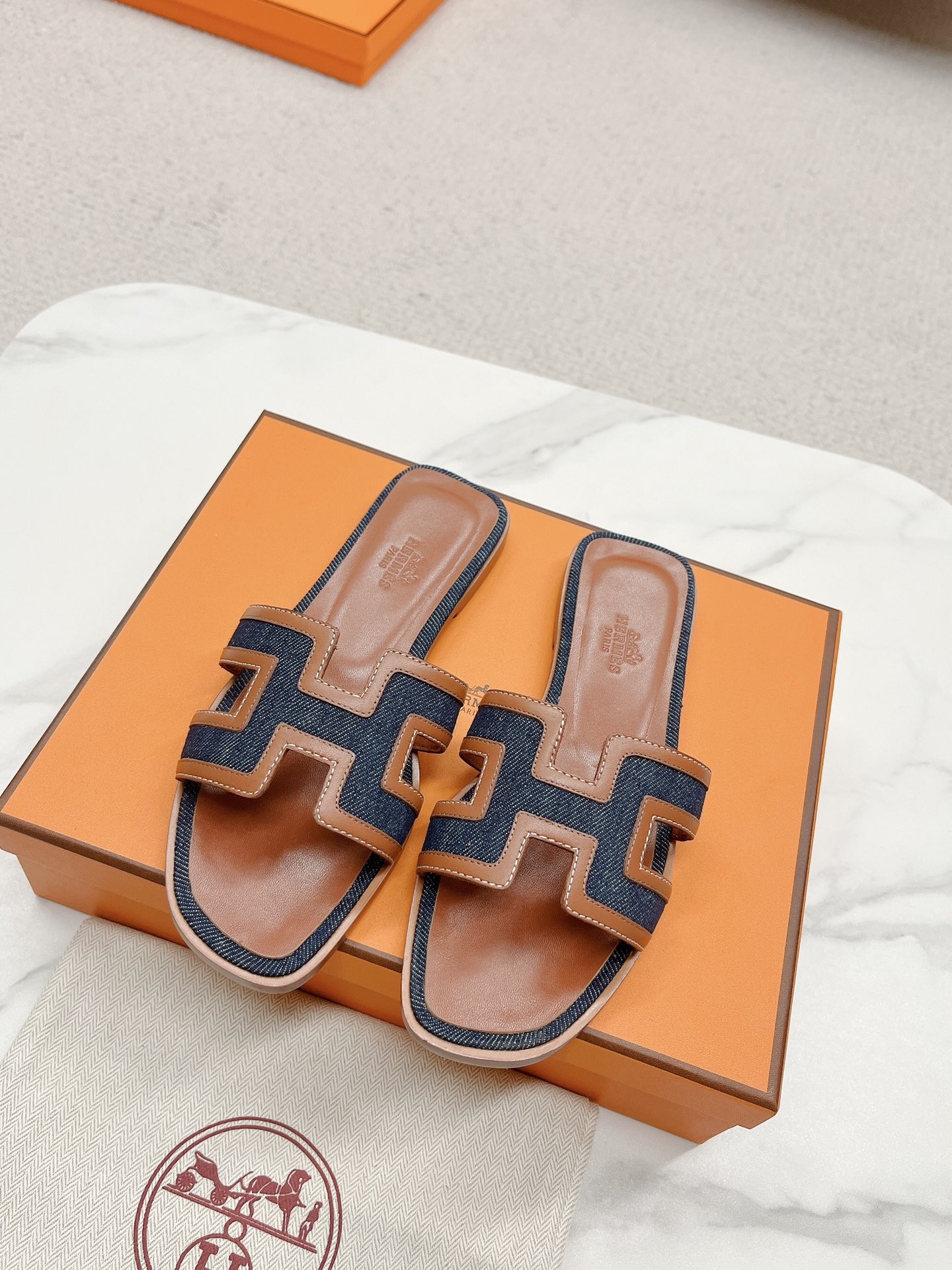 Hermes Women's Sandal - Iconic 'H' Design, Denim and Leather, Spring 2022 Collection 3 i1678726962 4875 0