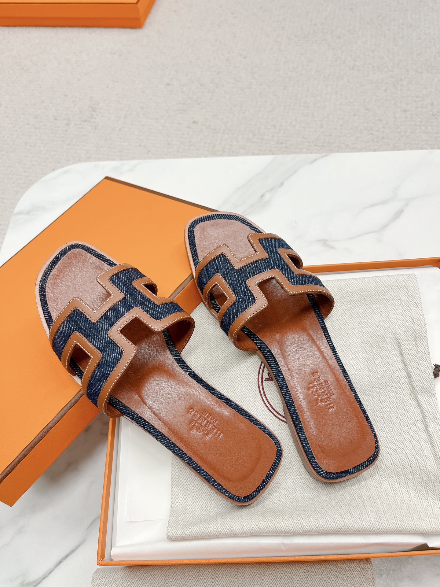Hermes Women's Sandal - Iconic 'H' Design, Denim and Leather, Spring 2022 Collection 7 i1678726962 5657 5