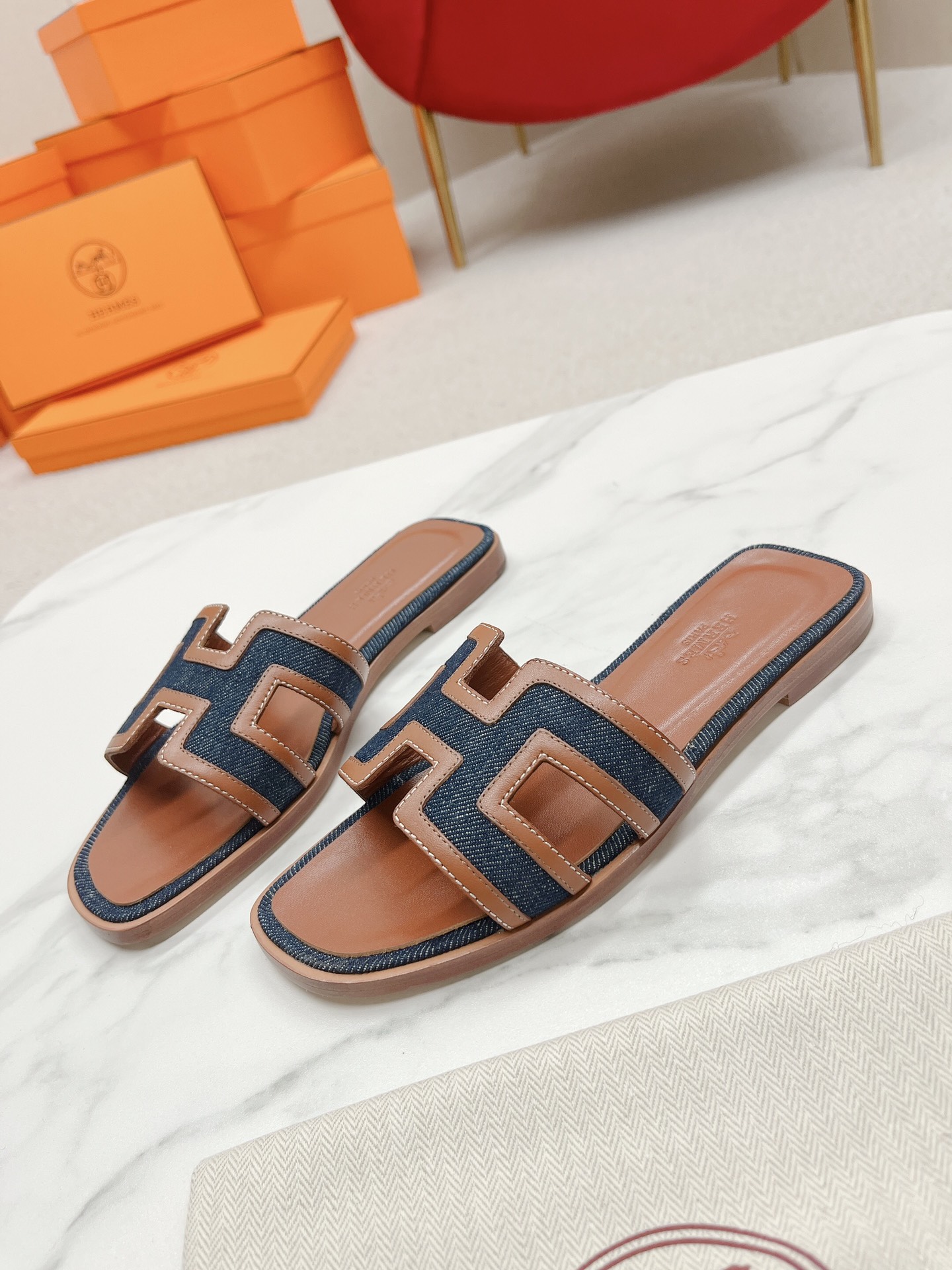 Hermes Women's Sandal - Iconic 'H' Design, Denim and Leather, Spring 2022 Collection 6 i1678726962 7626 4
