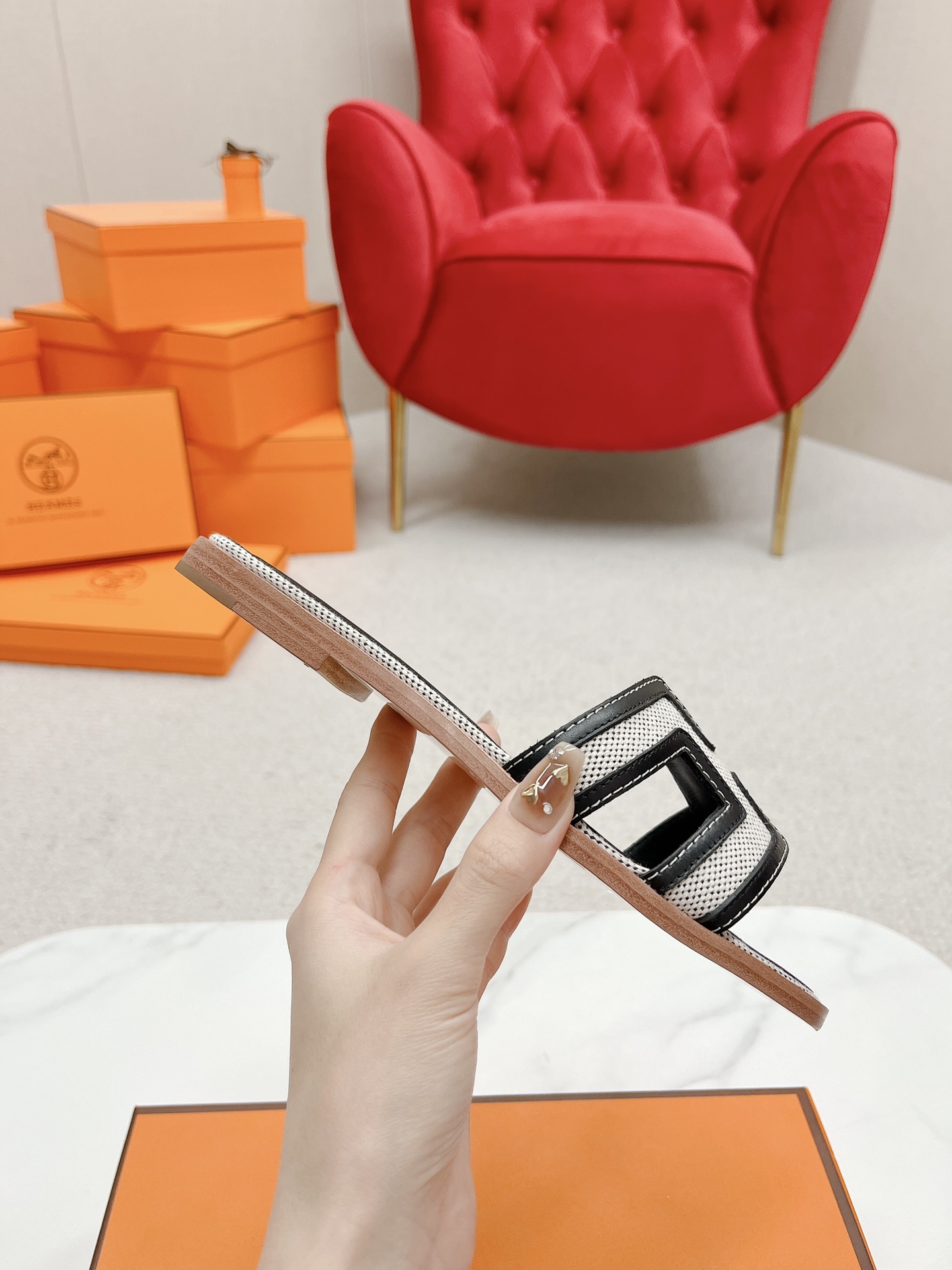 Hermes Women's H Cutout Leather Slide Sandals Handmade Summer Beach Shoes 8 i1678727059 7477 6