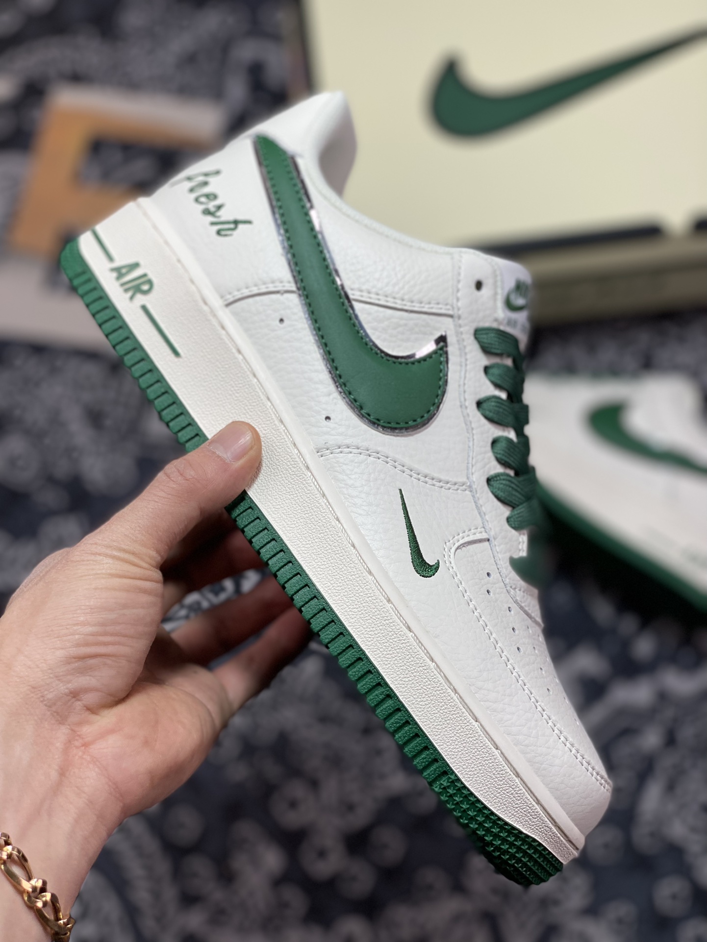 260  Nike Air Force 1’07 Low”White/Green/Silver”空军一号板鞋“皮革白深绿银小钩”BM1996-066