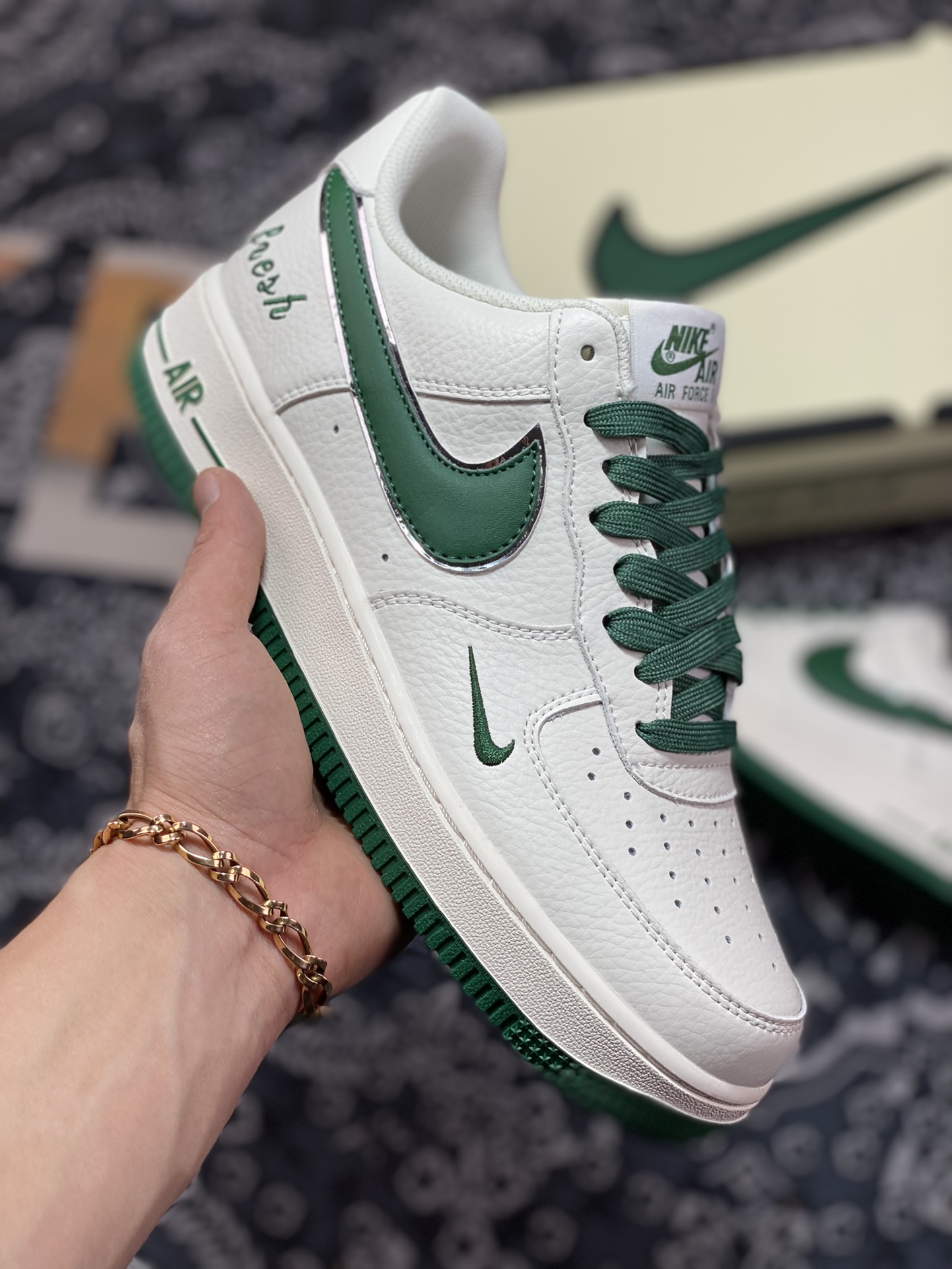 260  Nike Air Force 1’07 Low”White/Green/Silver”空军一号板鞋“皮革白深绿银小钩”BM1996-066