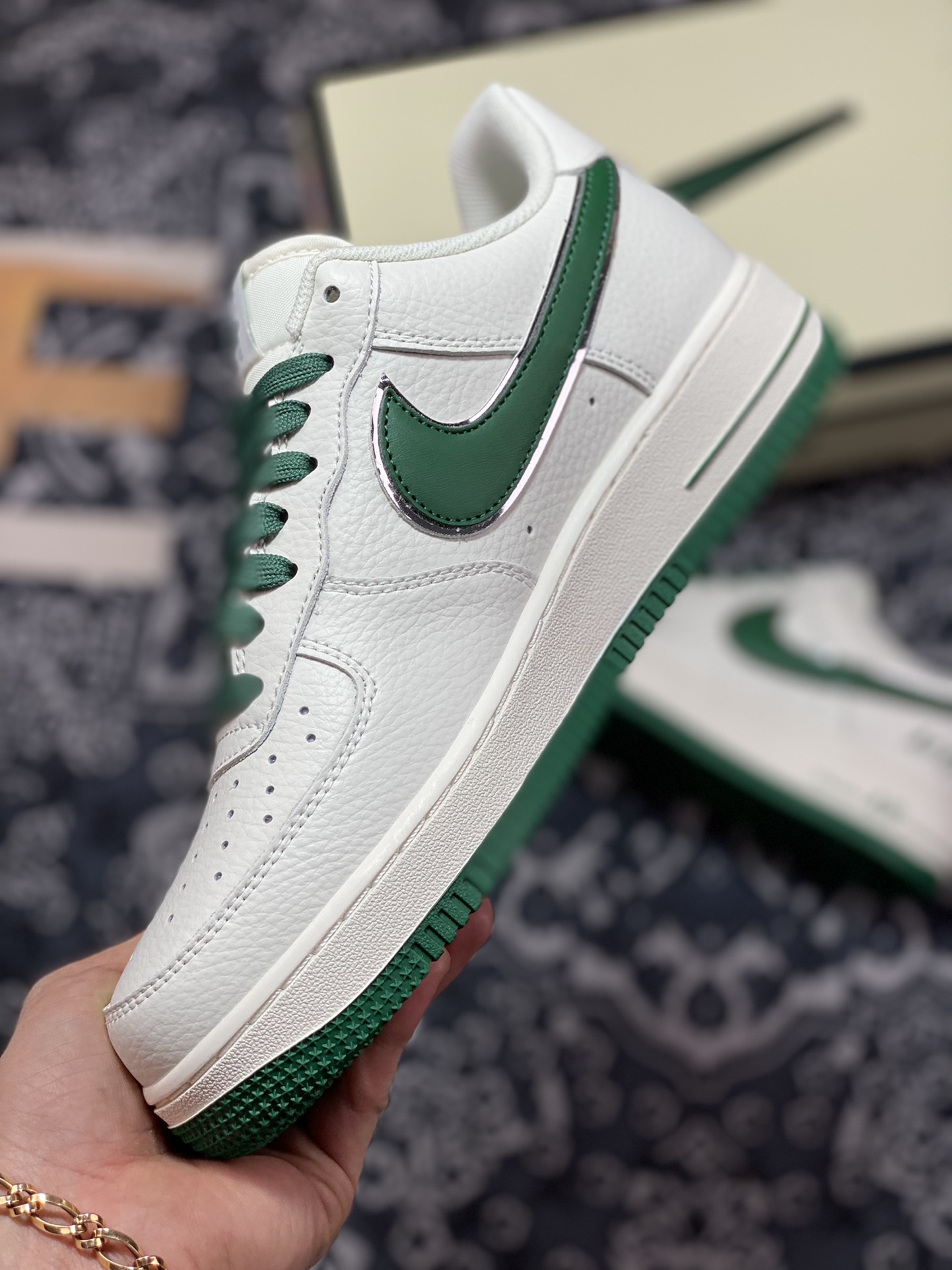 260  Nike Air Force 1’07 Low”White/Green/Silver”空军一号板鞋“皮革白深绿银小钩”BM1996-066