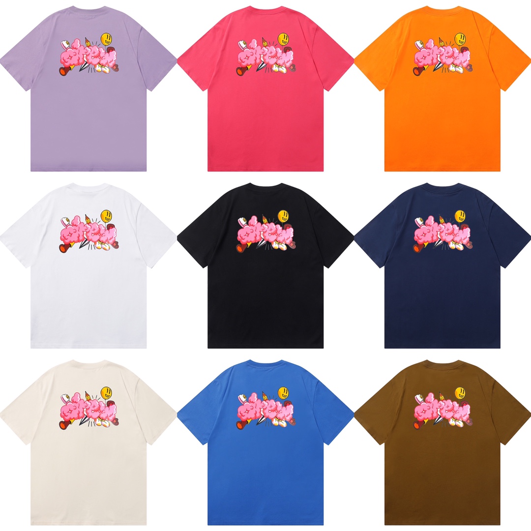 D021 9 colores 2023SS estilo Bieber, sonrisa drew, camiseta de manga corta de algodón puro de estilo urbano holgado con…