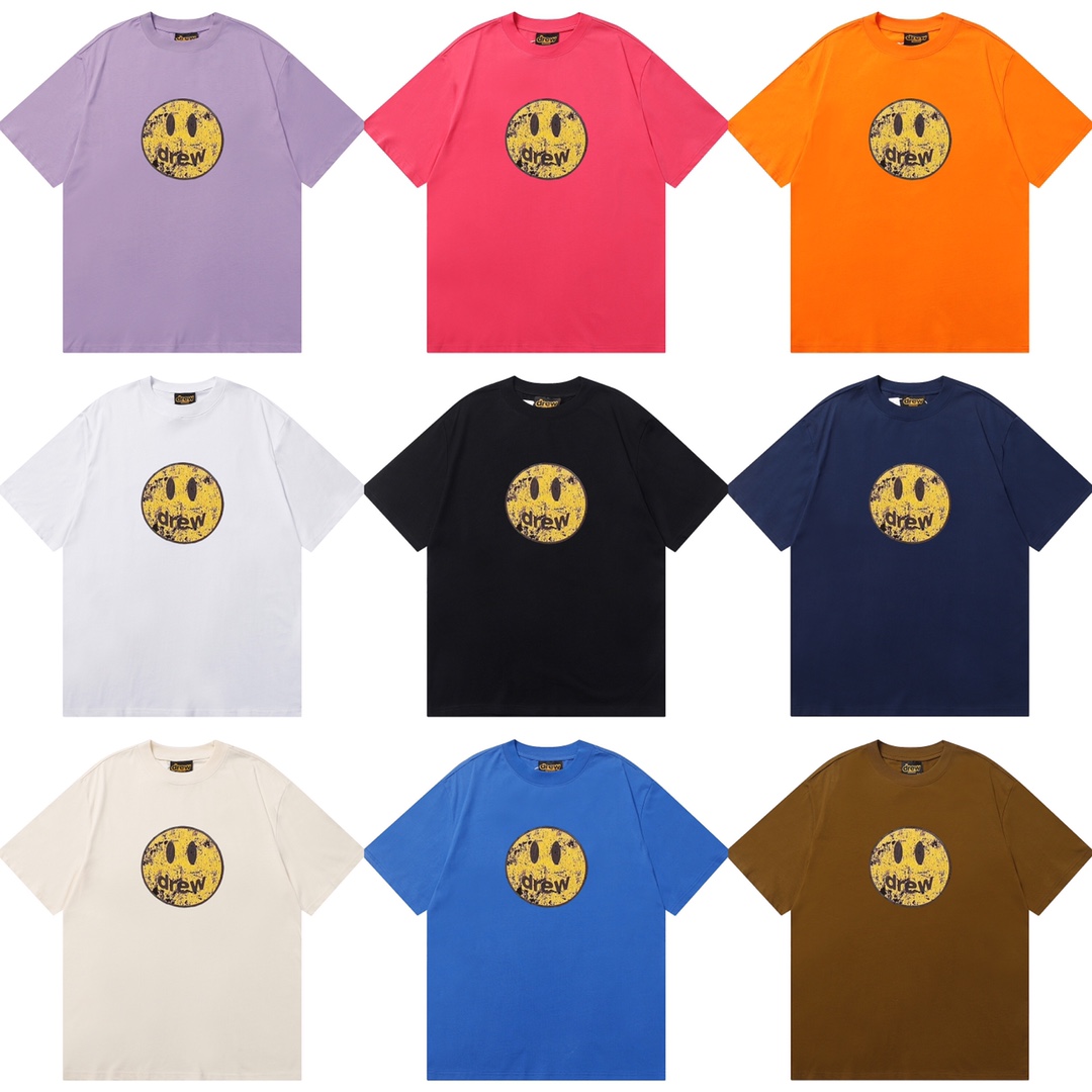 D023 9 colores 2023SS estilo Bieber, sonrisa agrietada drew, camiseta de manga corta de algodón puro de estil…