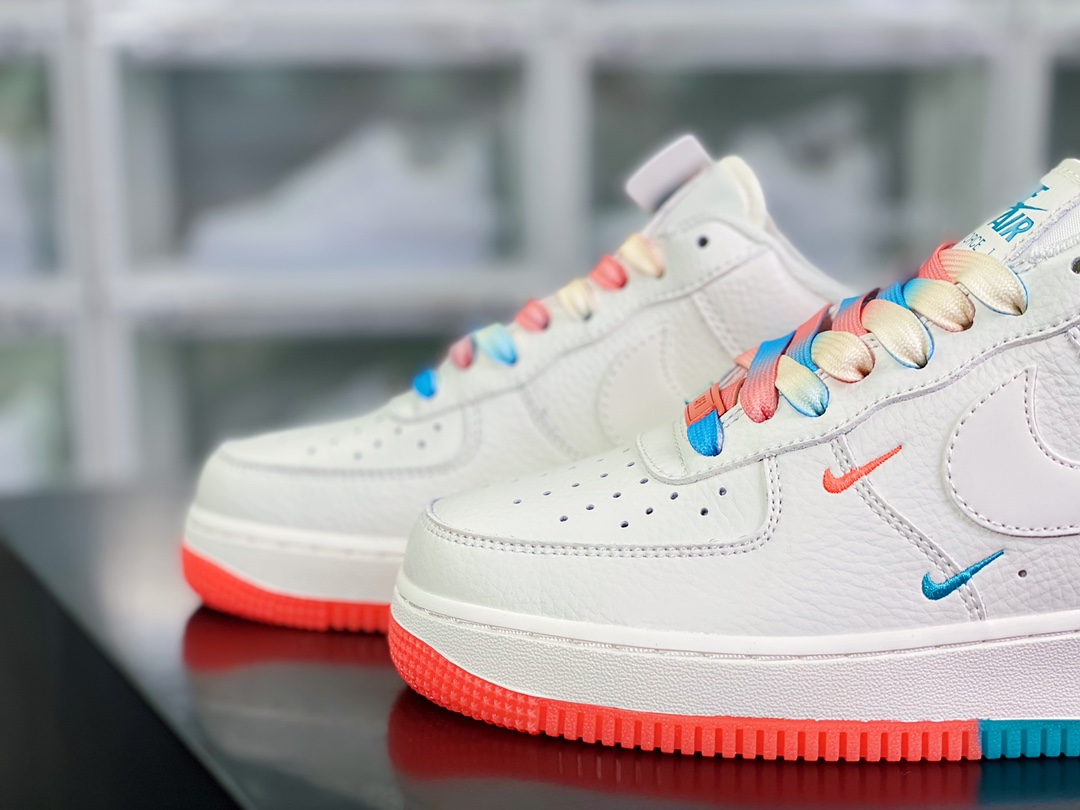 260 Air Force 1’07 QS Low”Summit White/New York Knicks/ Swooshes”空军一号经典低帮板鞋“米白蓝橙渐变迷你双钩子”CT1989-105