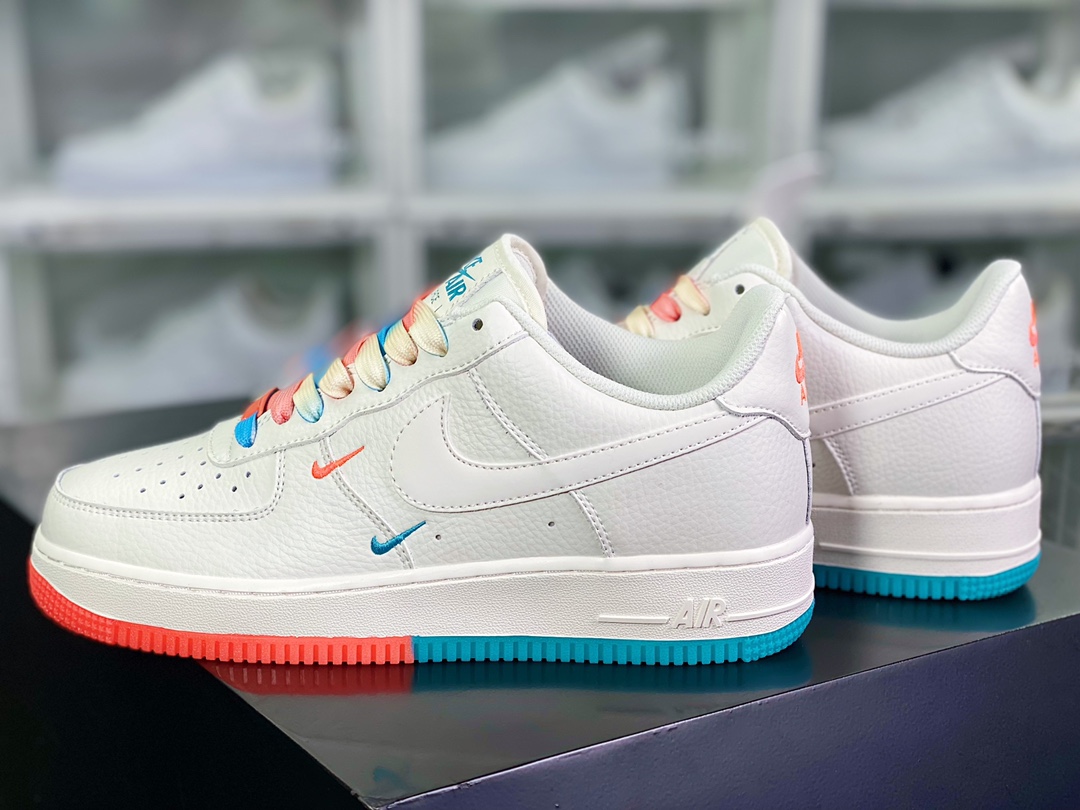 260 Air Force 1’07 QS Low”Summit White/New York Knicks/ Swooshes”空军一号经典低帮板鞋“米白蓝橙渐变迷你双钩子”CT1989-105