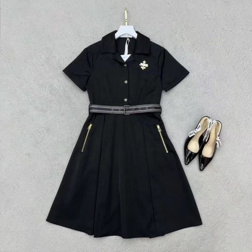 Dior Inspired Black Midi Dress with CD Brooch and Belt Detail - Elegant and Chic