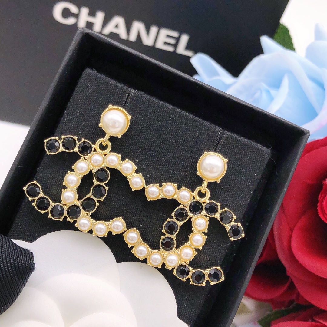 Chanel Joyas Pendiente Negro Amarillo Latón