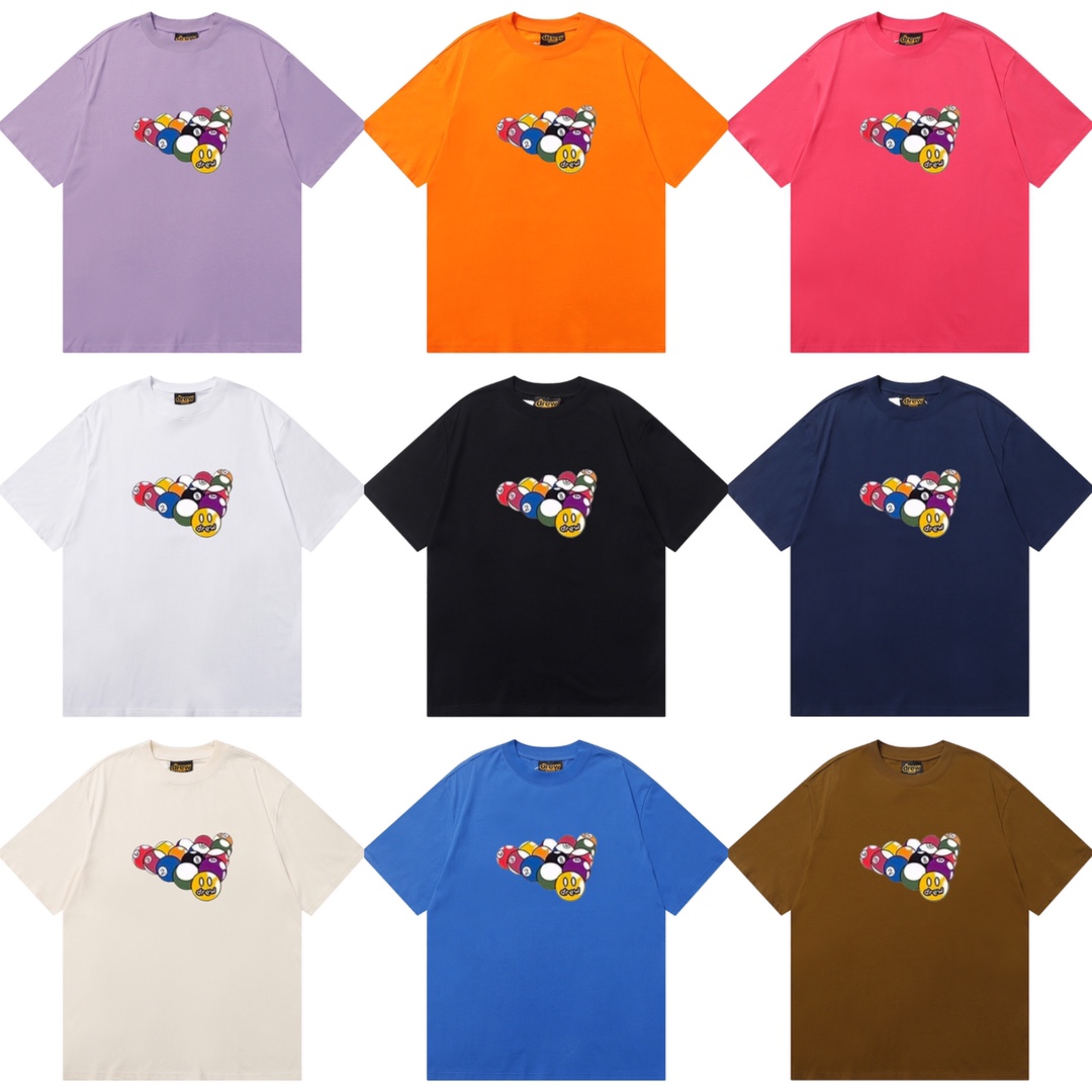D031 9 colores Camiseta de manga corta de estilo high street con estampado de billar y cara sonriente de drew, misma qu…