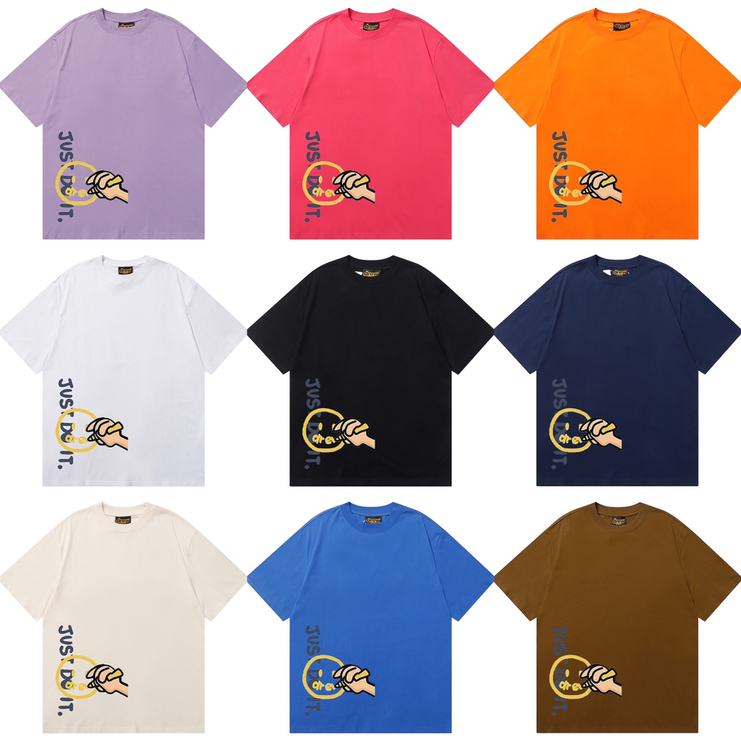 D036 9 colores 2023SS Camiseta de algodón puro de corte holgado y estilo urbano con estampado de cara sonrien…