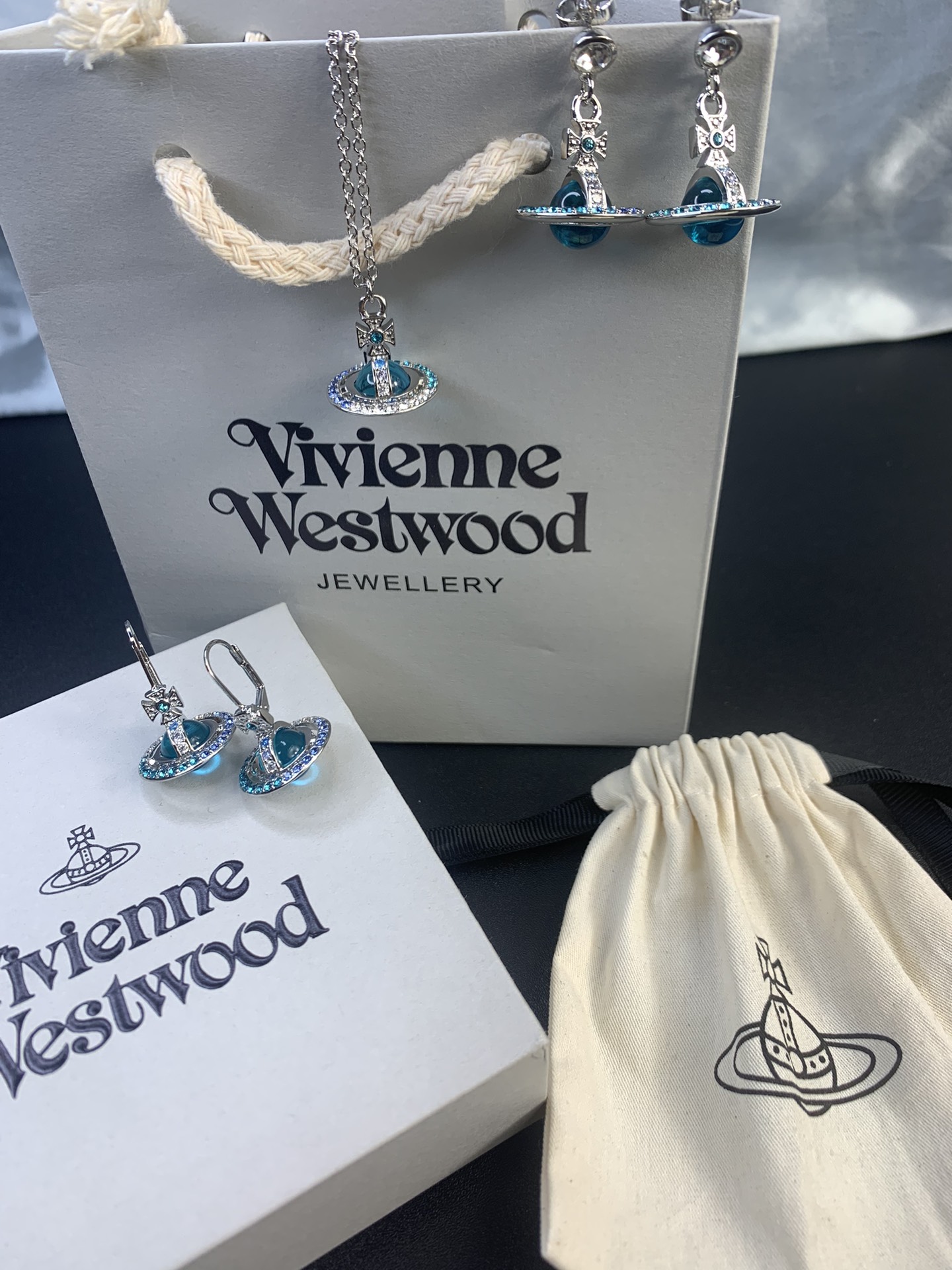 NO:103154,Queen Mother Gradient Blue Planet Necklace Earrings One Asian Gold Material, Queen Mother Necklace, Earrings, Necklace19860909西太后渐变蓝星球项链耳环一亚金材质,西太后项链,earrings,necklace,Jewelry