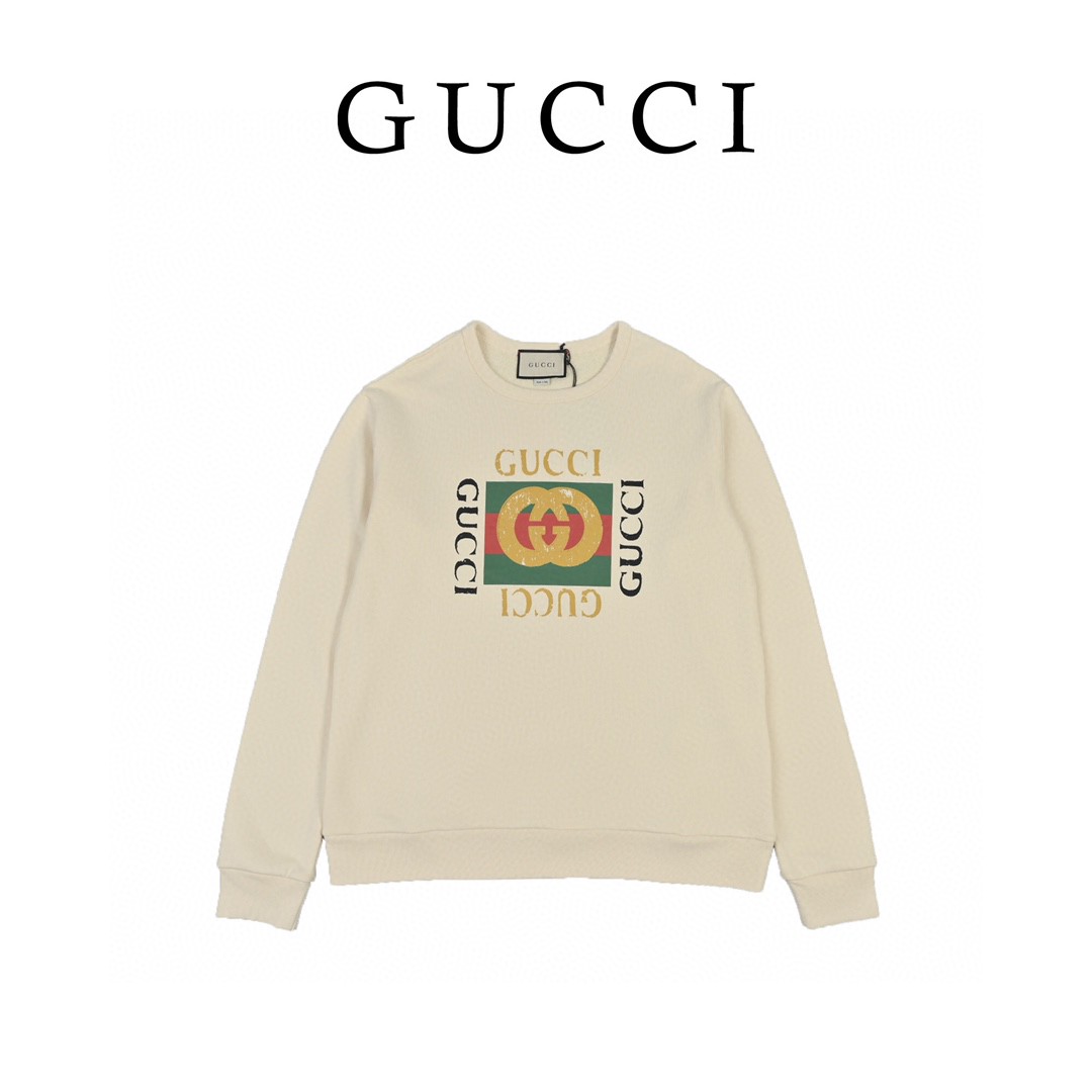 Gucci 经典做旧方块logo字母印花圆领卫衣