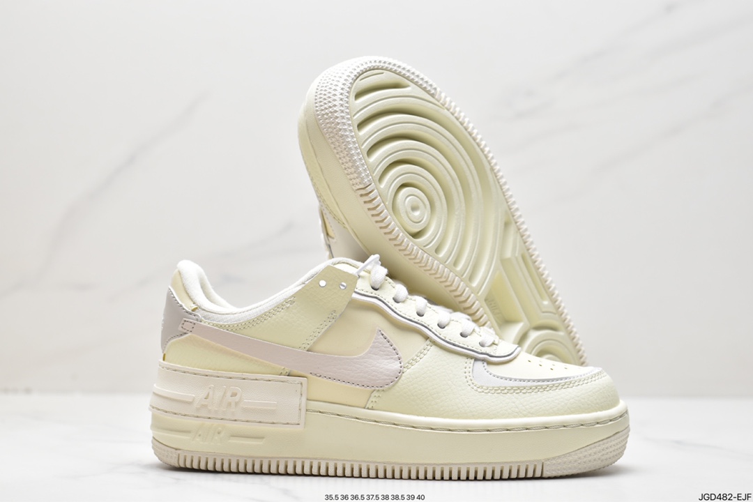 180 Nike Air Force 1 Shadow 米黄白新配色轻量增高低帮百搭板鞋CU8591-102