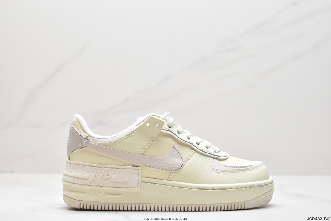 180 Nike Air Force 1 Shadow 米黄白新配色轻量增高低帮百搭板鞋CU8591-102