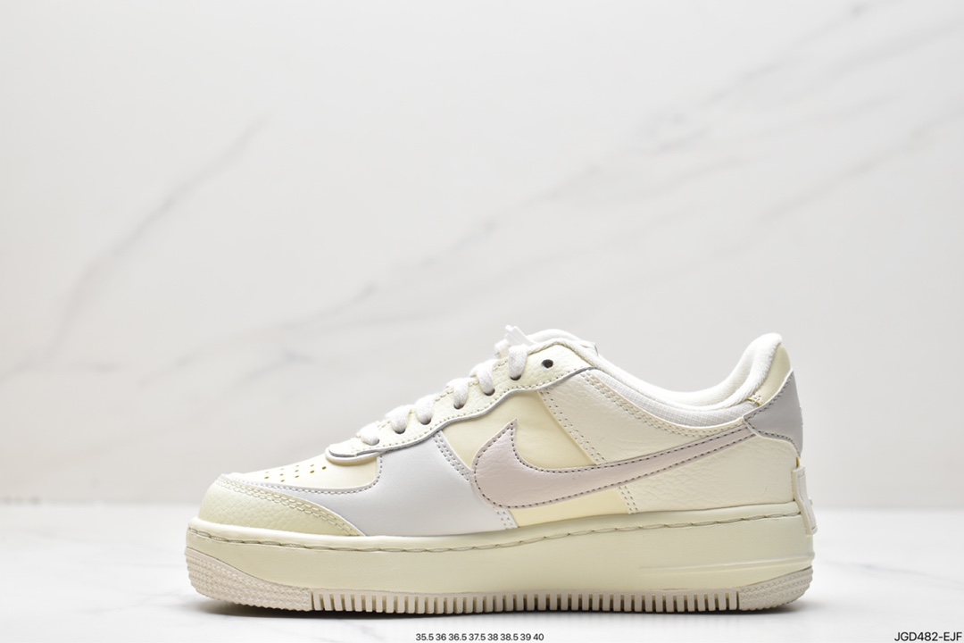 180 Nike Air Force 1 Shadow 米黄白新配色轻量增高低帮百搭板鞋CU8591-102