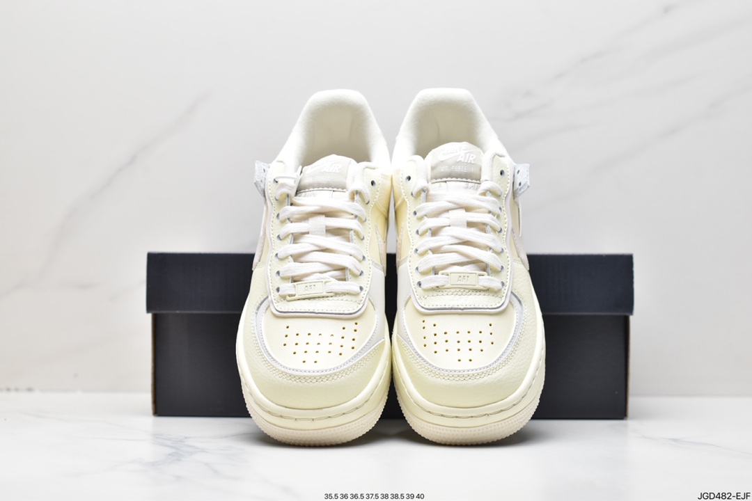180 Nike Air Force 1 Shadow 米黄白新配色轻量增高低帮百搭板鞋CU8591-102
