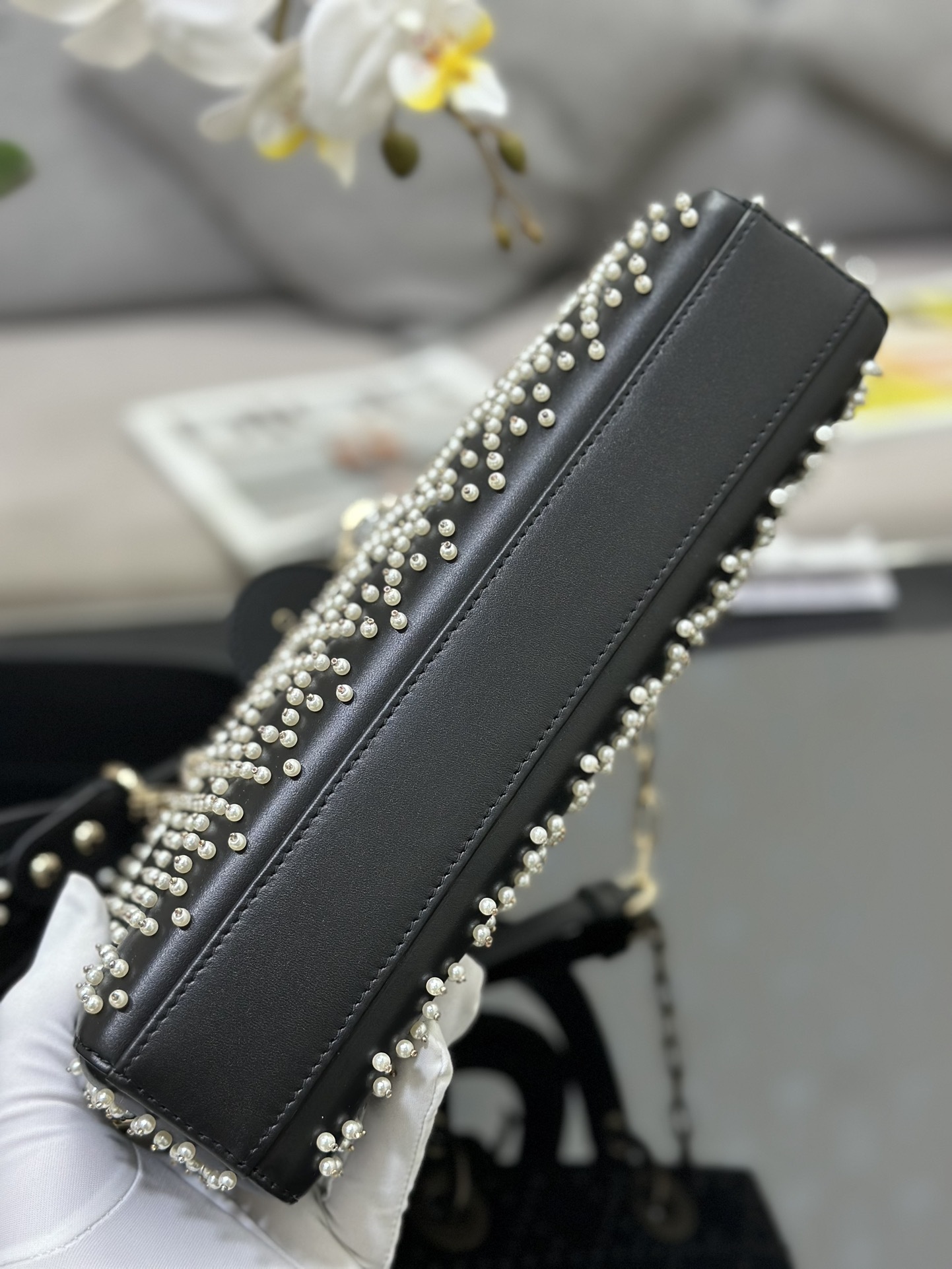 迪奥Dior顶级进口原厂羊皮进口珍珠纯手工横款戴妃包️️LadyD-Joy横版刺绣珍珠包内里配进口羊筋手